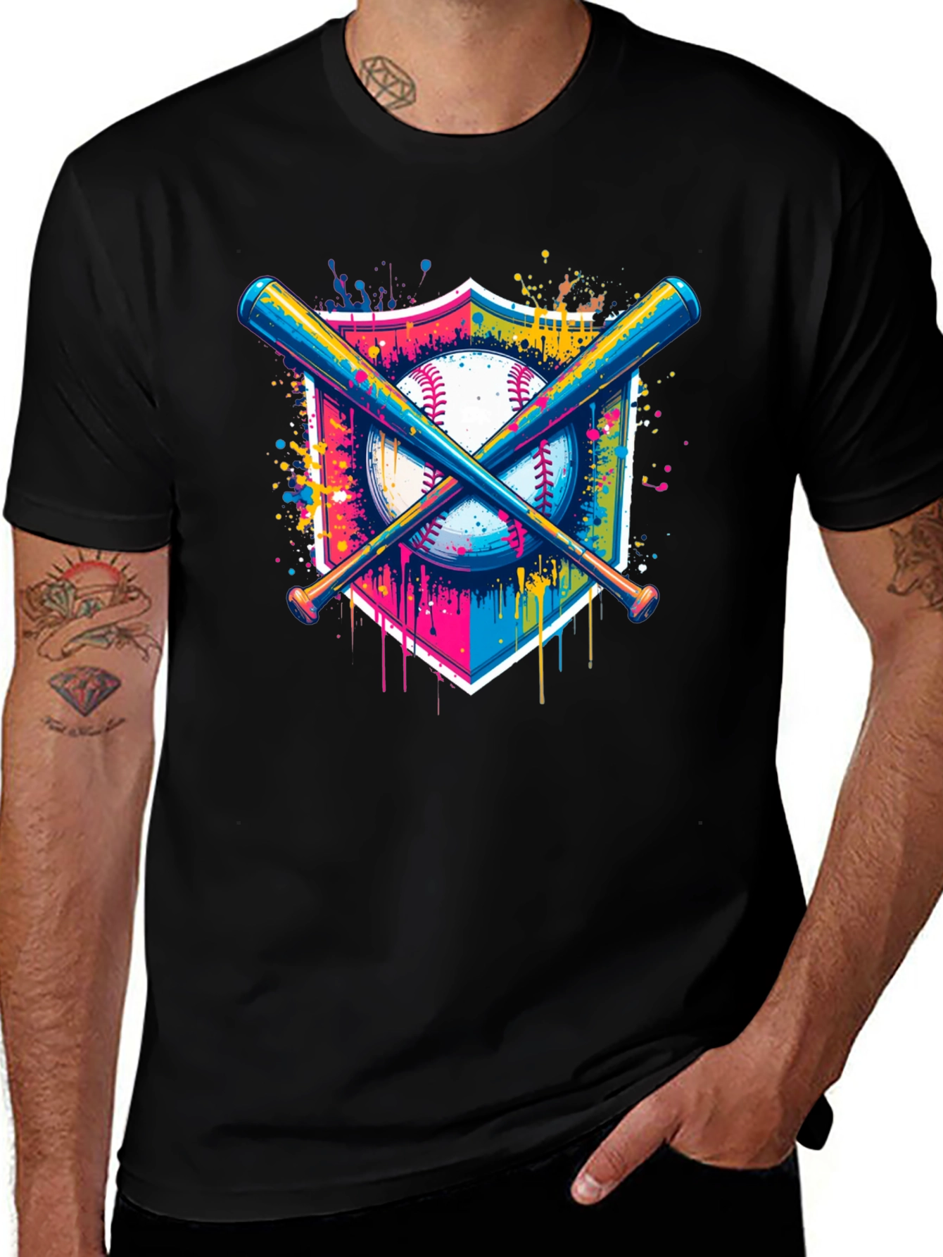 Variant 26 of Colorful Baseball Bats and Ball Graphic Tee