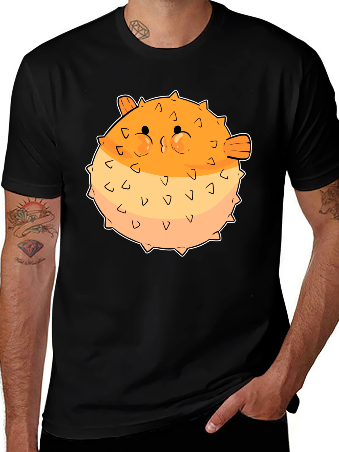 Variant 13 of Puffer Fish Graphic Print Black T-Shirt