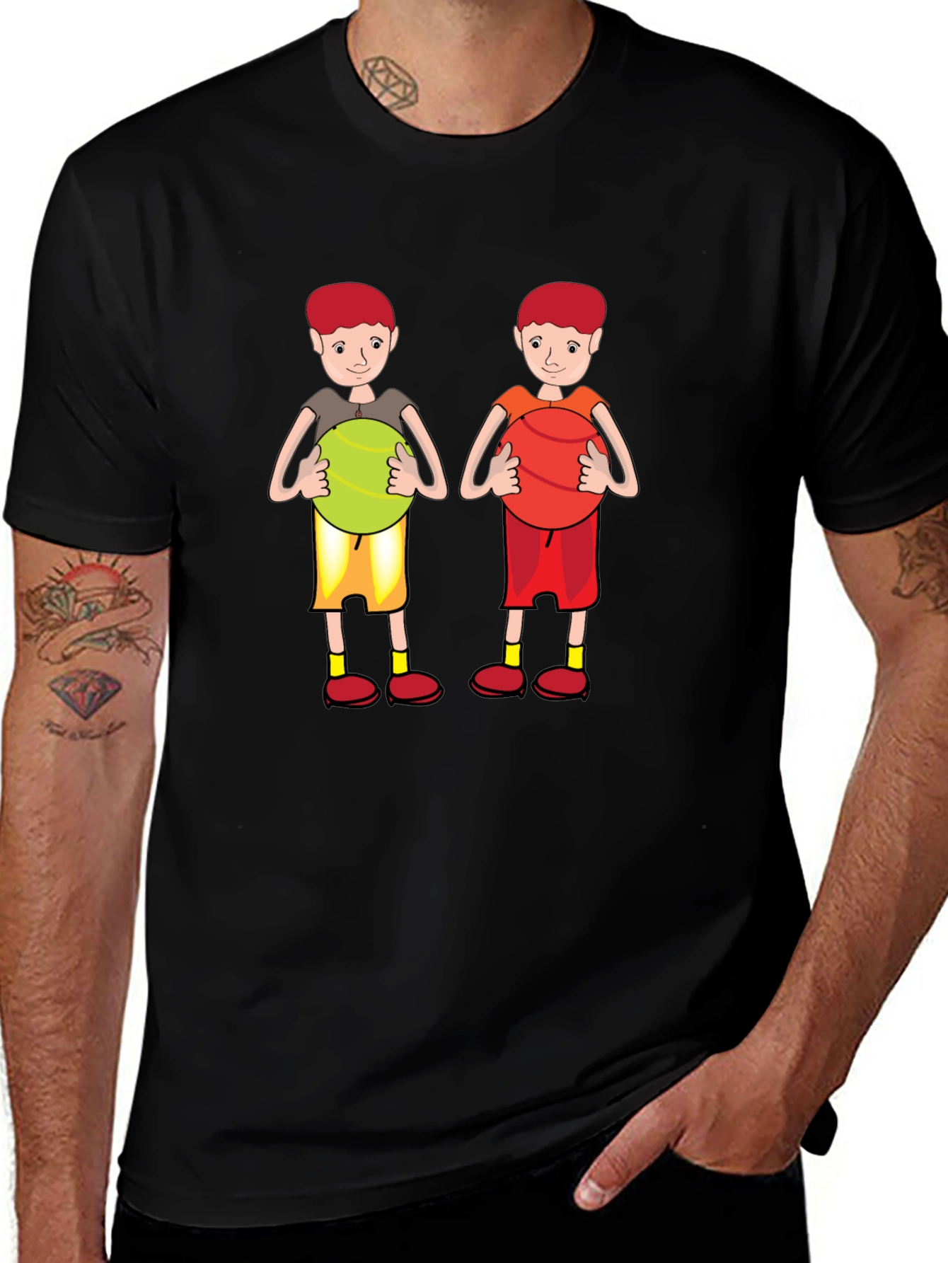 Variant 16 of Cartoon Twins Graphic T-Shirt - Black Crew Neck