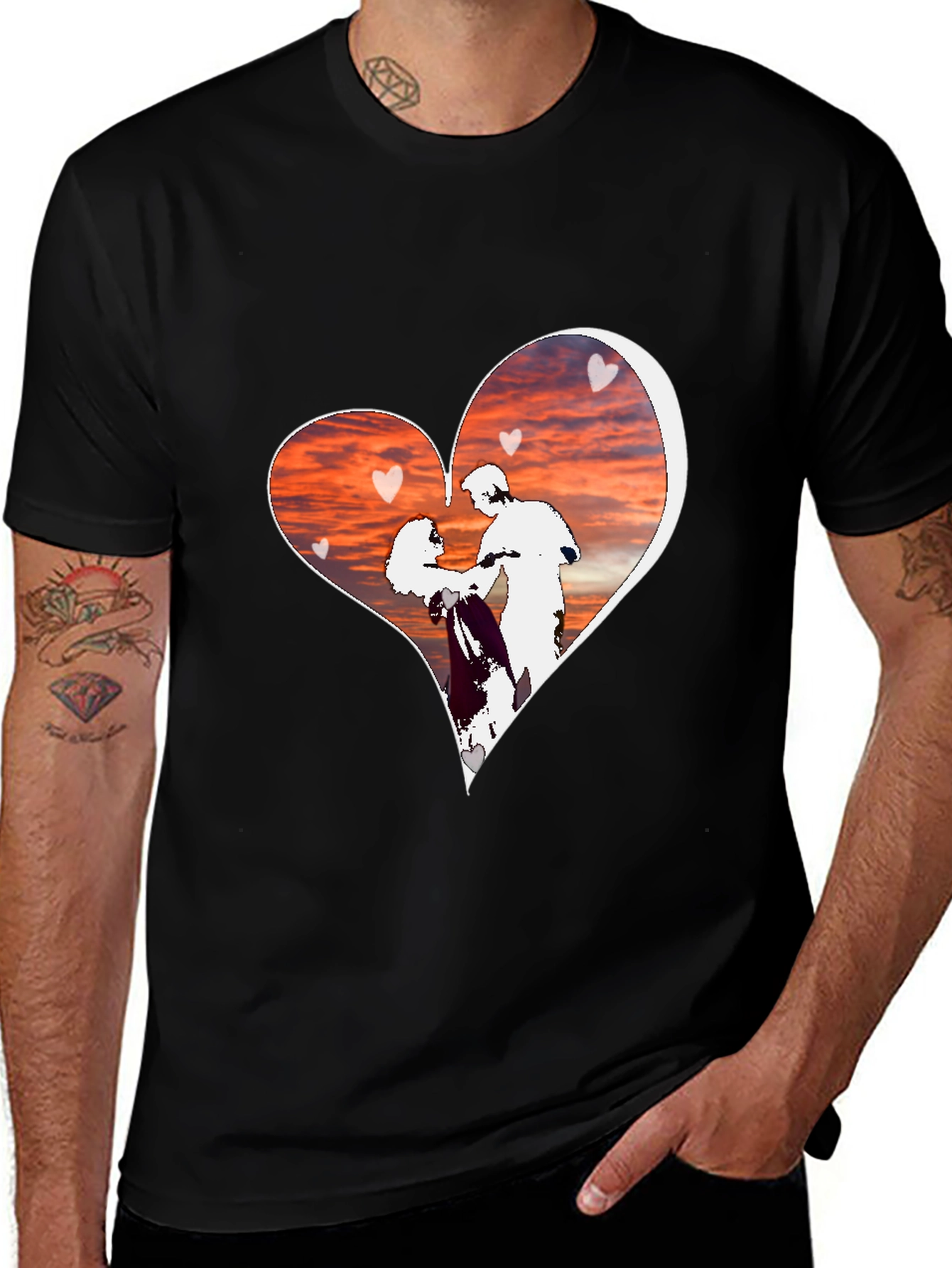 Variant 26 of Romantic Sunset Couple Heart Graphic Tee
