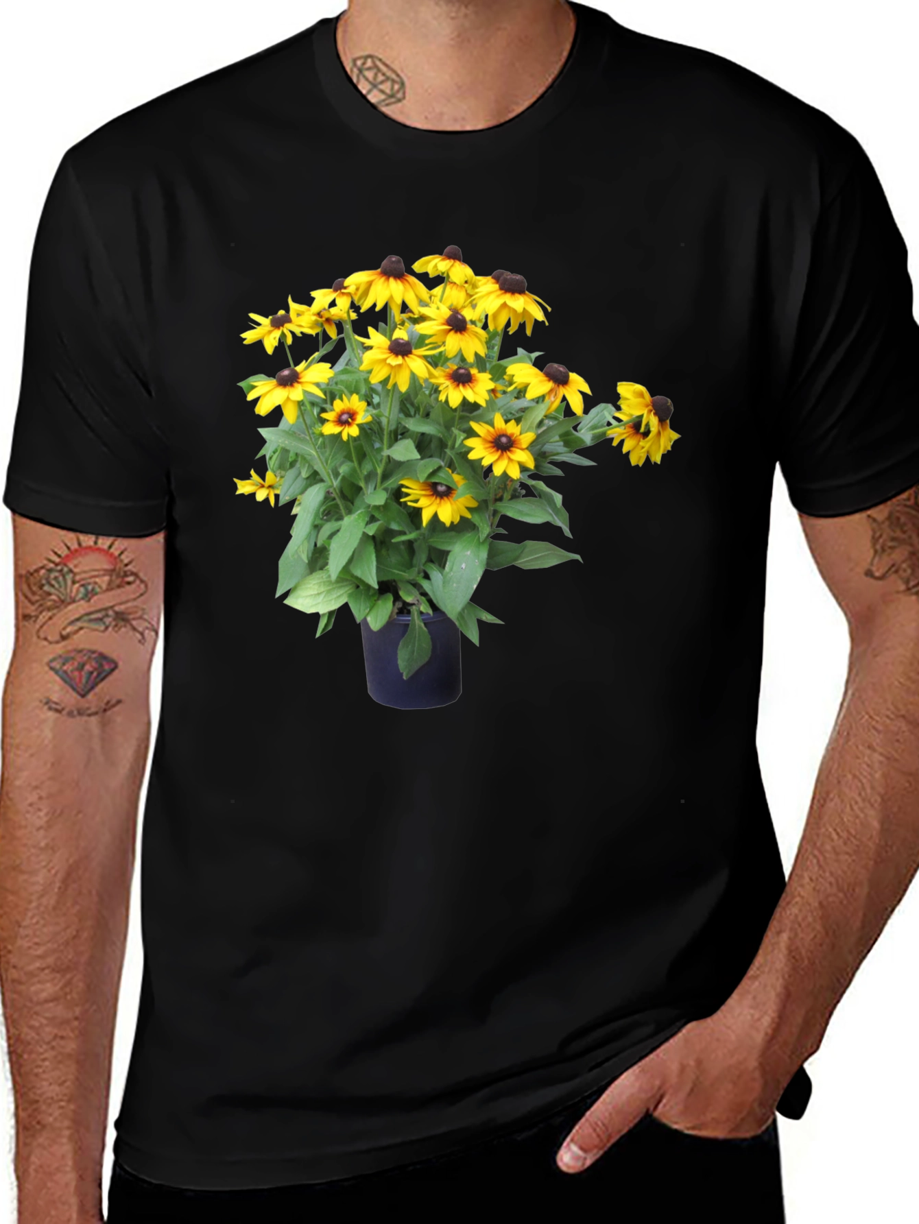 Variant 10 of Floral Graphic Tee - Black T-Shirt with Flower Design