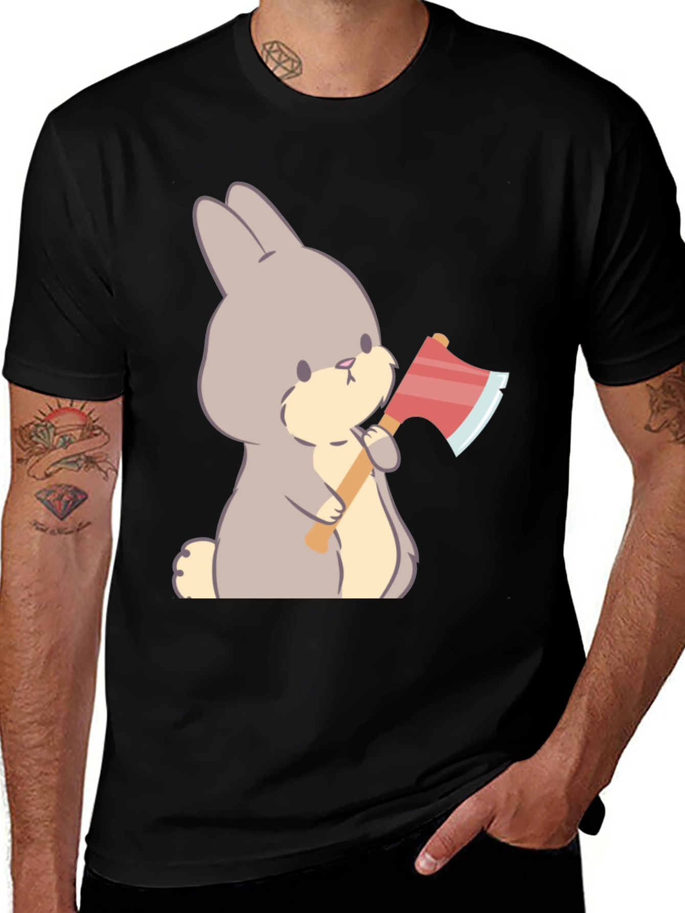 Variant 12 of Funny Bunny With Axe Black T-Shirt