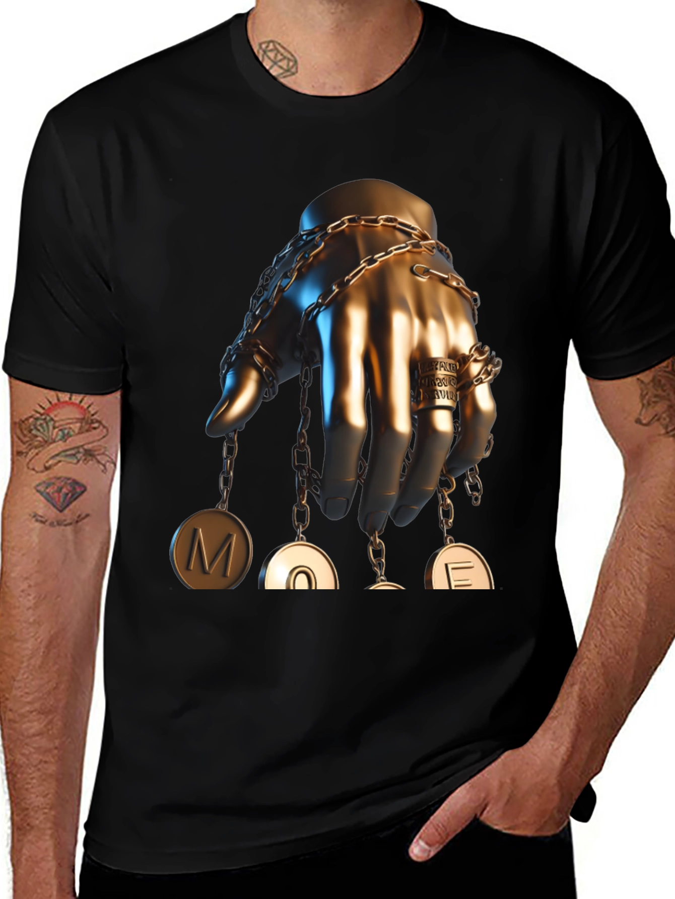 Variant 21 of Golden Hand Amulet Graphic Tee - Black