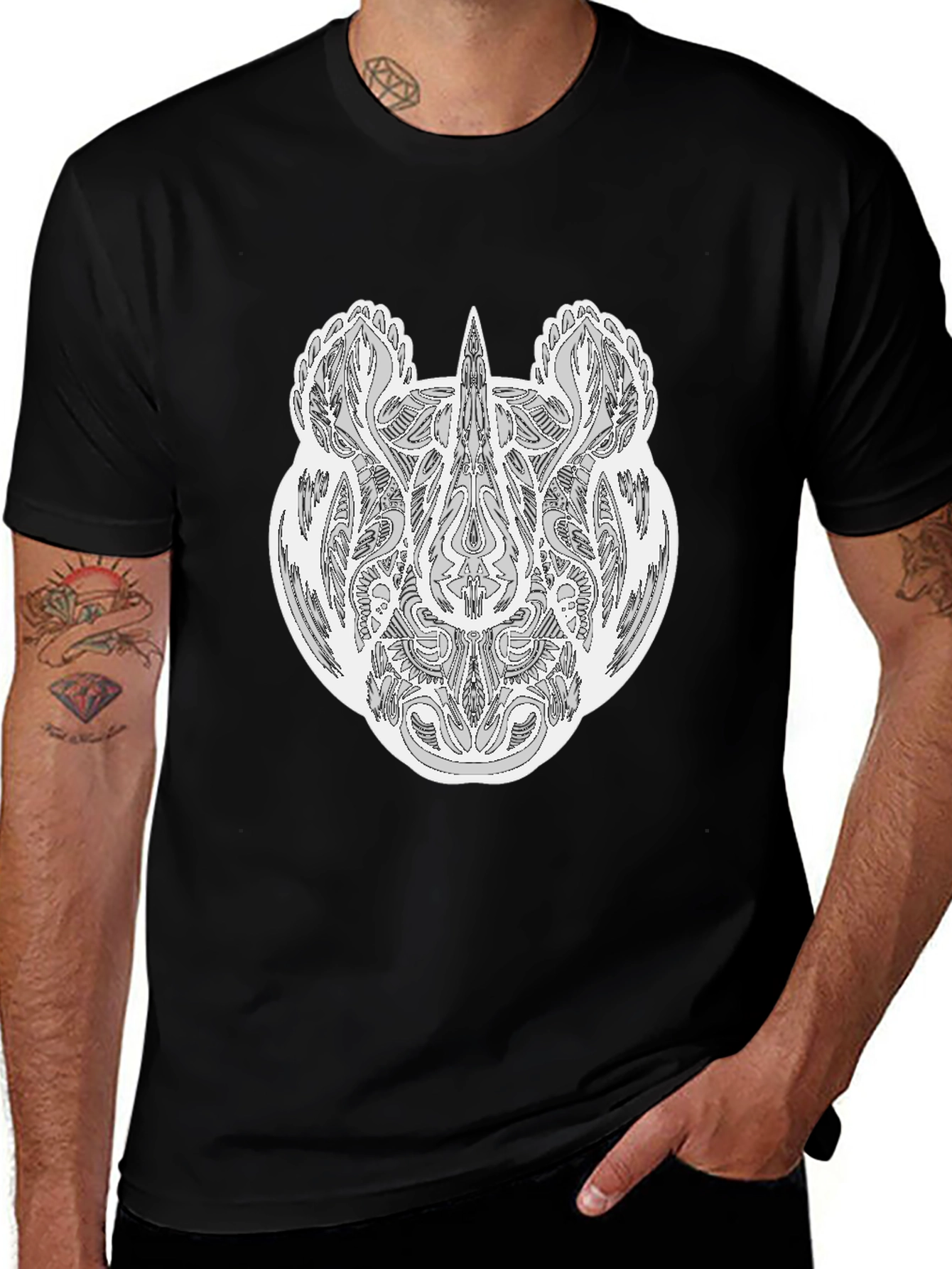 Variant 10 of Rhino Graphic Print Black Tee