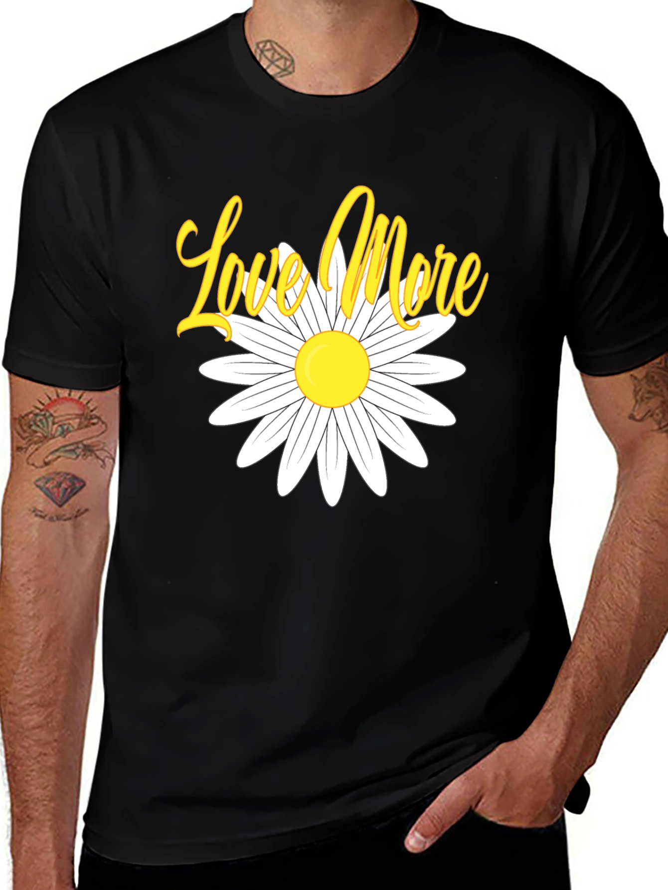 Variant 13 of Love More Daisy Graphic Tee - Black Cotton T-Shirt