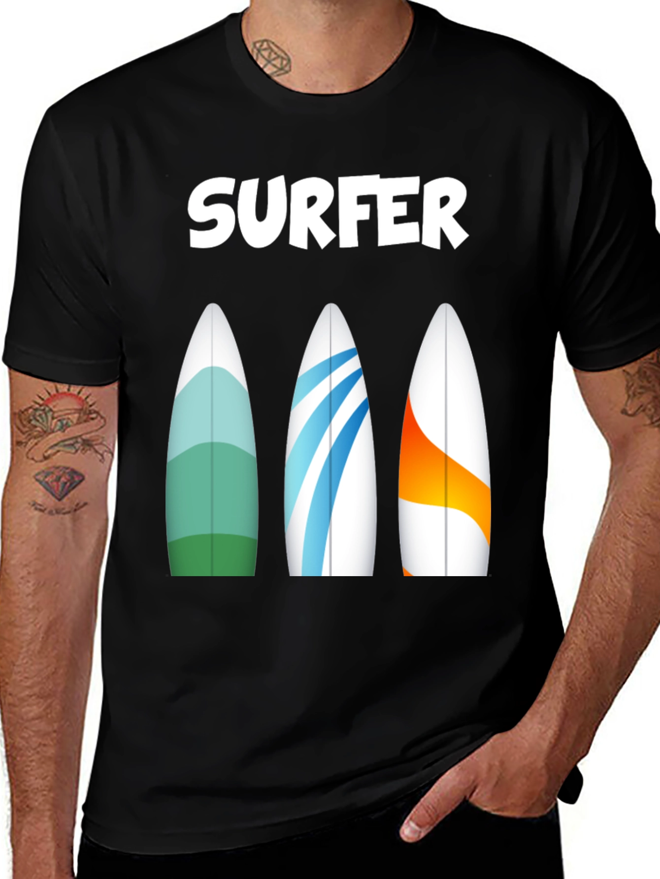 Surfer T-Shirt with Surfboard Design