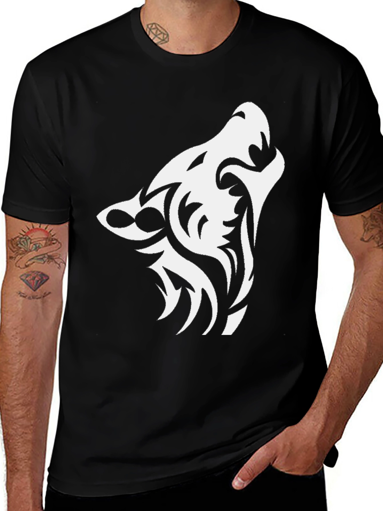 Variant 30 of Black T-Shirt with White Wolf Graphic