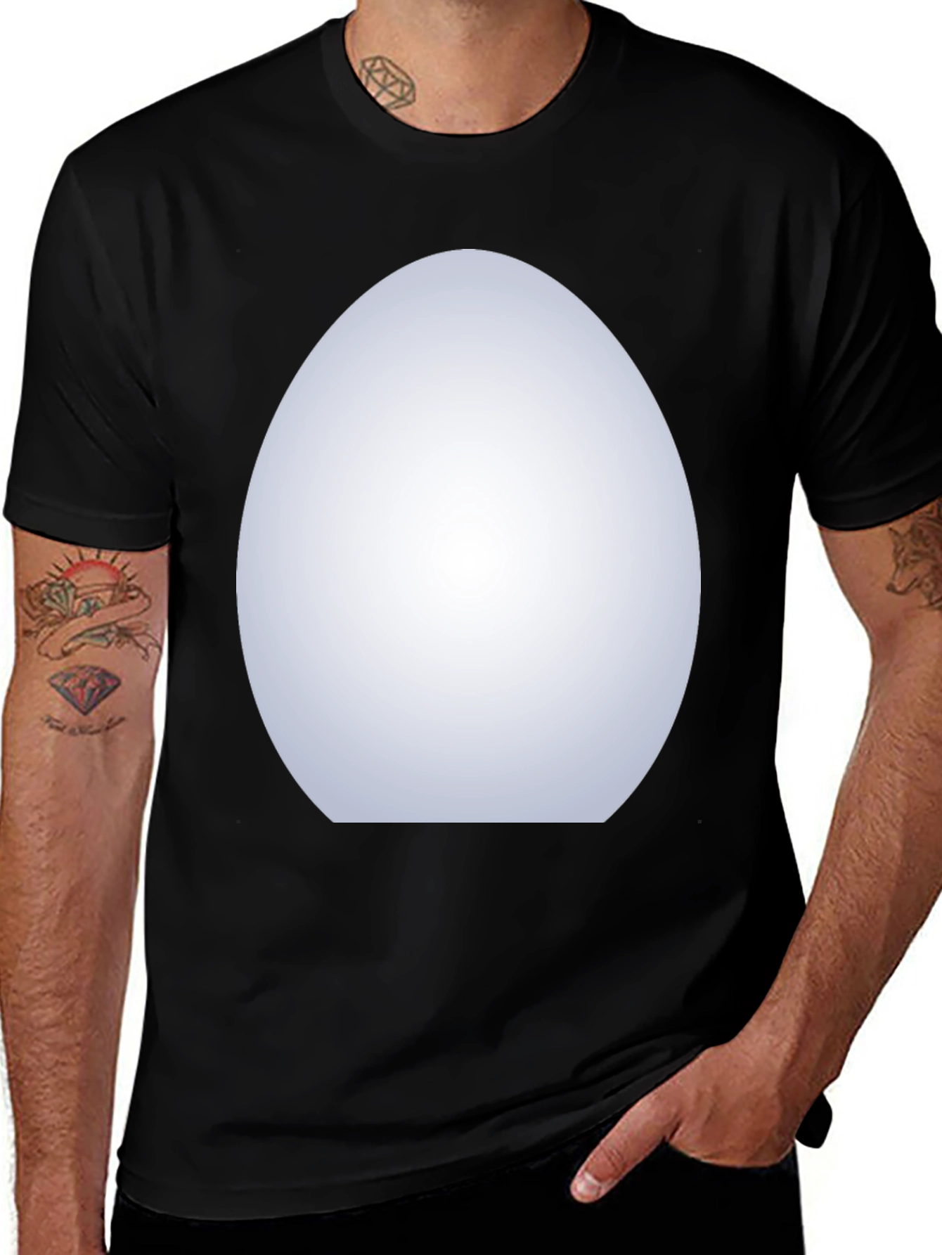 Variant 17 of Men's Black Crew Neck T-Shirt with White Oval Design