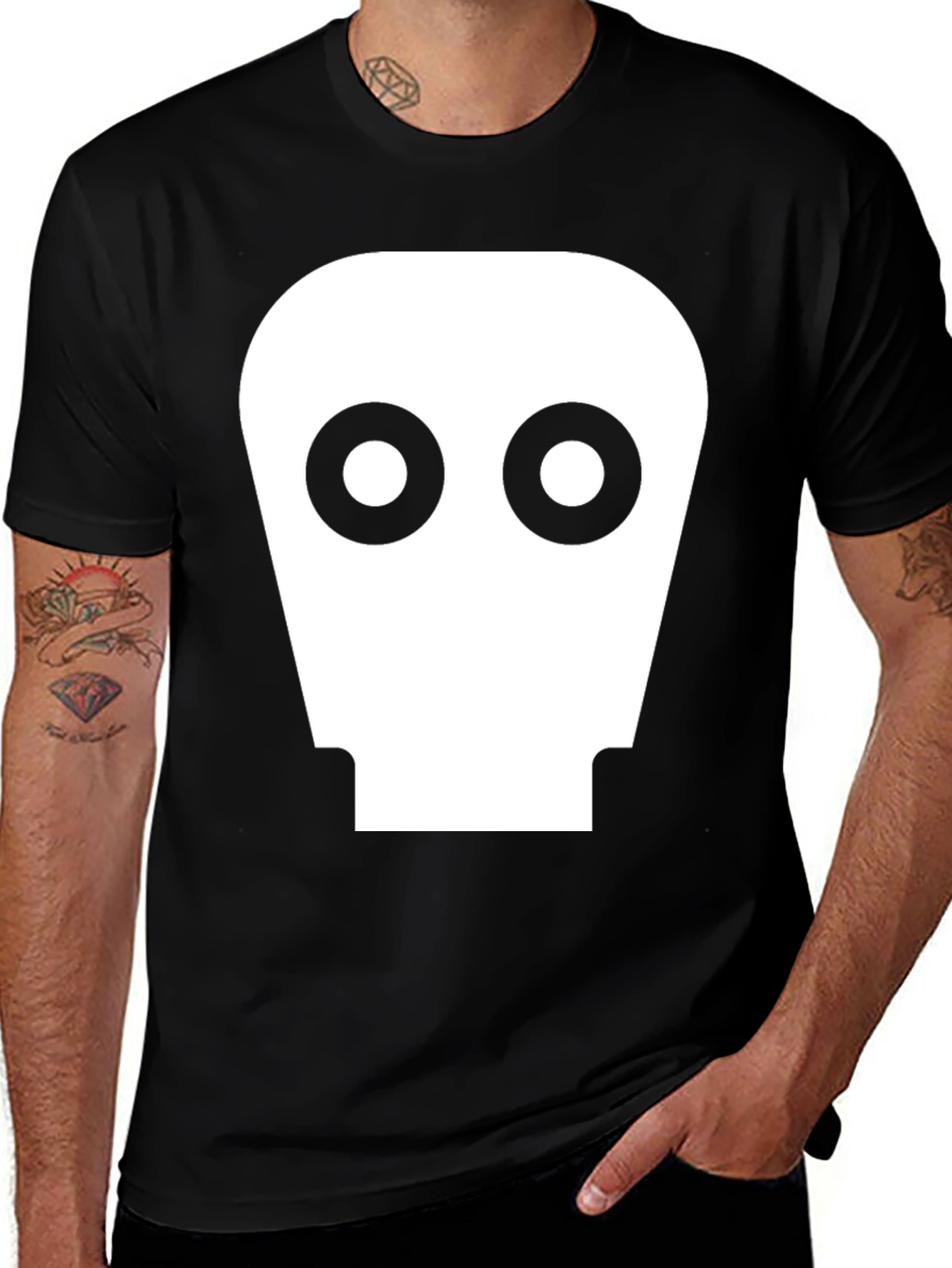Retro Robot Head Graphic Tee - Black
