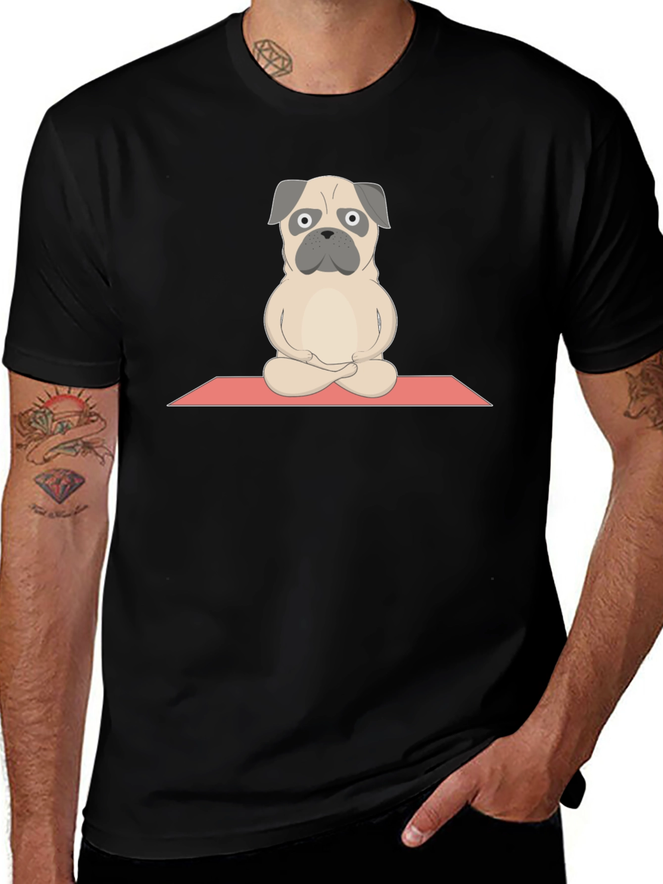 Variant 18 of Zen Pug Black T-Shirt - Meditating Dog Design