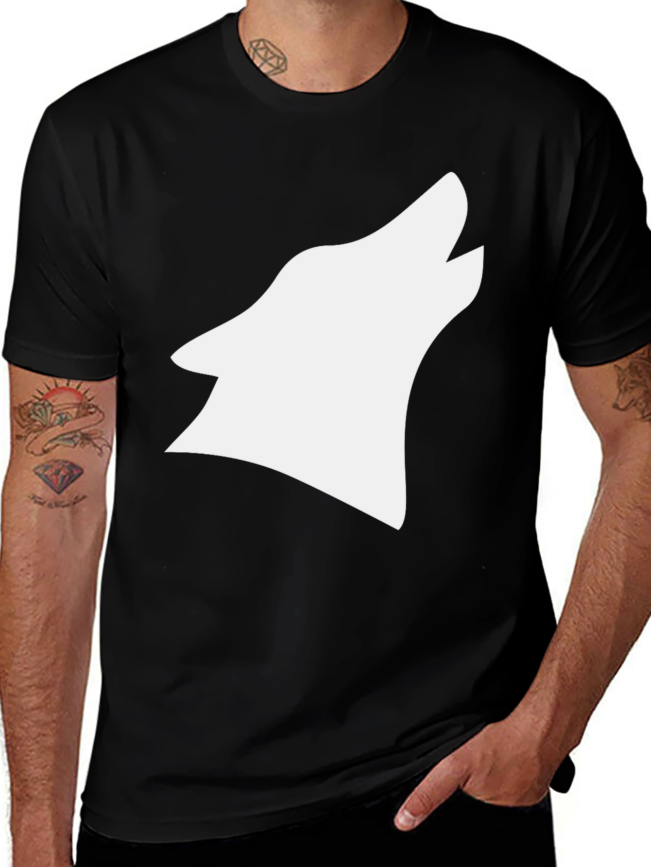 Variant 4 of Black T-Shirt with White Wolf Graphic