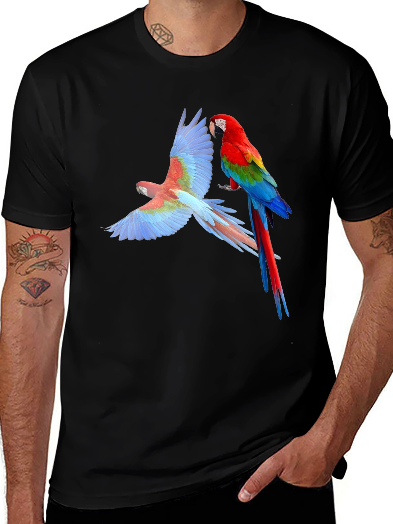 Variant 14 of Macaw Parrot Graphic Tee - Black Cotton T-Shirt