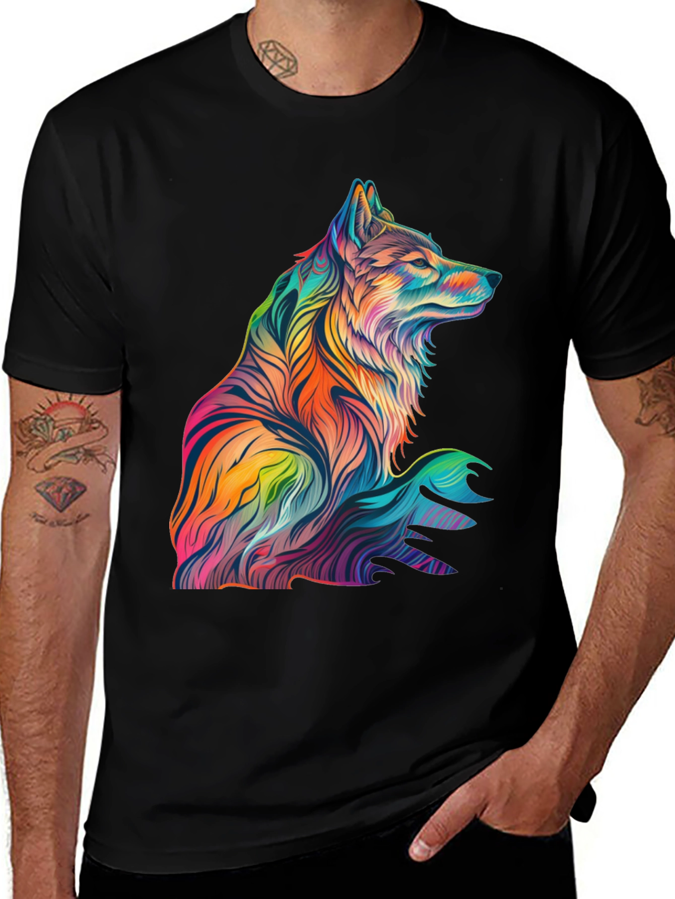 Variant 25 of Colorful Wolf Graphic Print Crew Neck T-Shirt