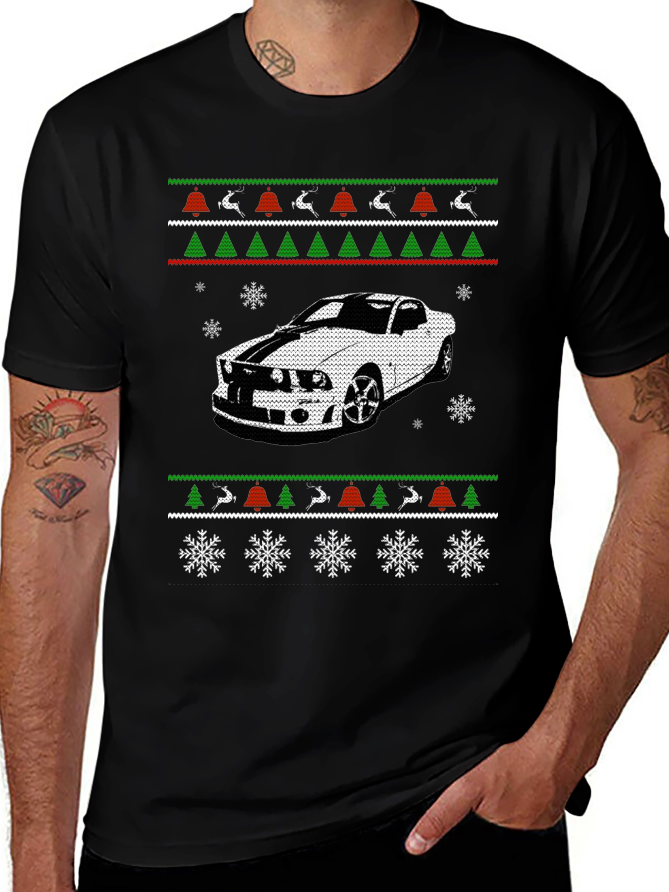 Car Christmas Ugly Sweater Style T-Shirt