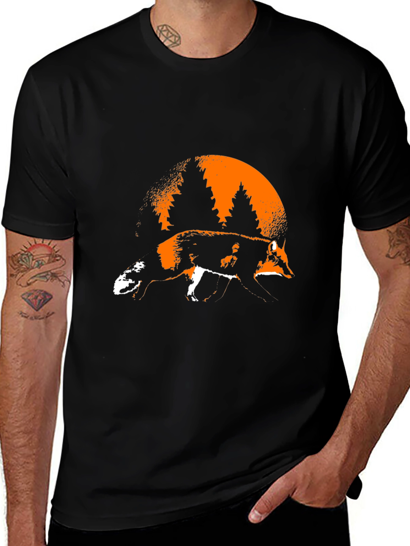 Variant 27 of Fox & Forest Graphic Print Black T-Shirt