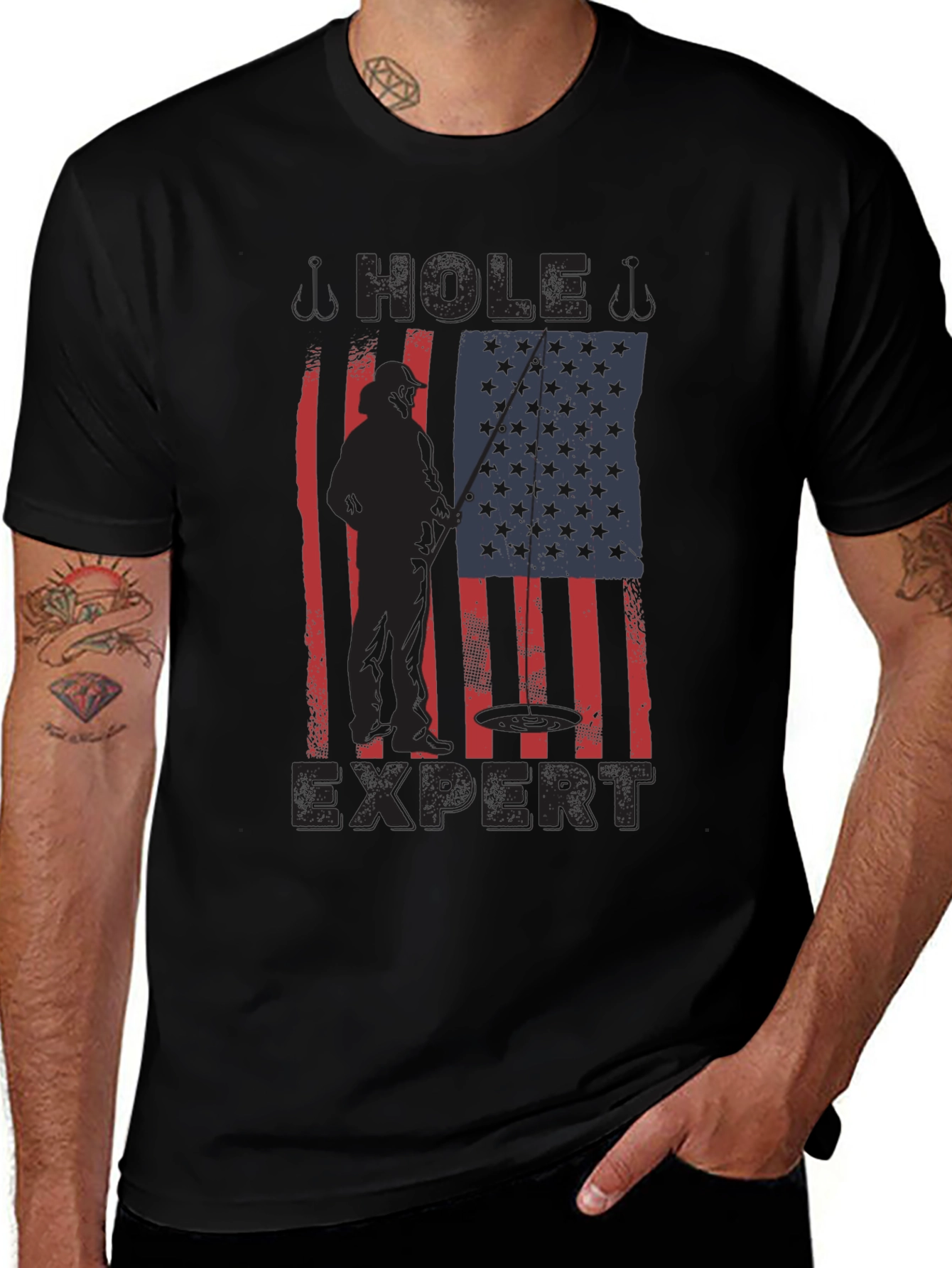 Variant 7 of Hole Expert Fishing American Flag T-Shirt