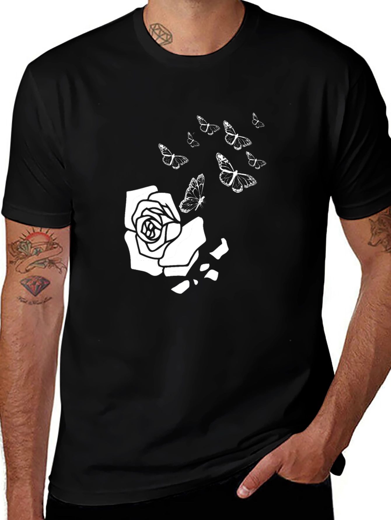 Rose & Butterfly Graphic T-Shirt