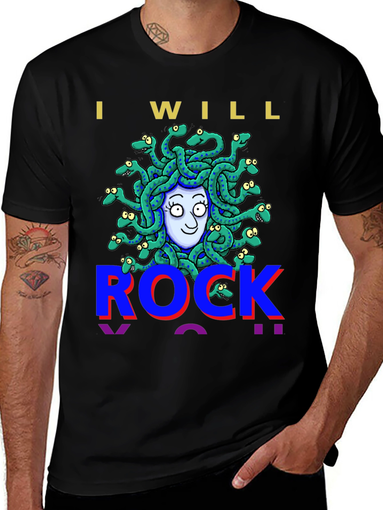 Variant 27 of I Will Rock Medusa Graphic Tee - Black
