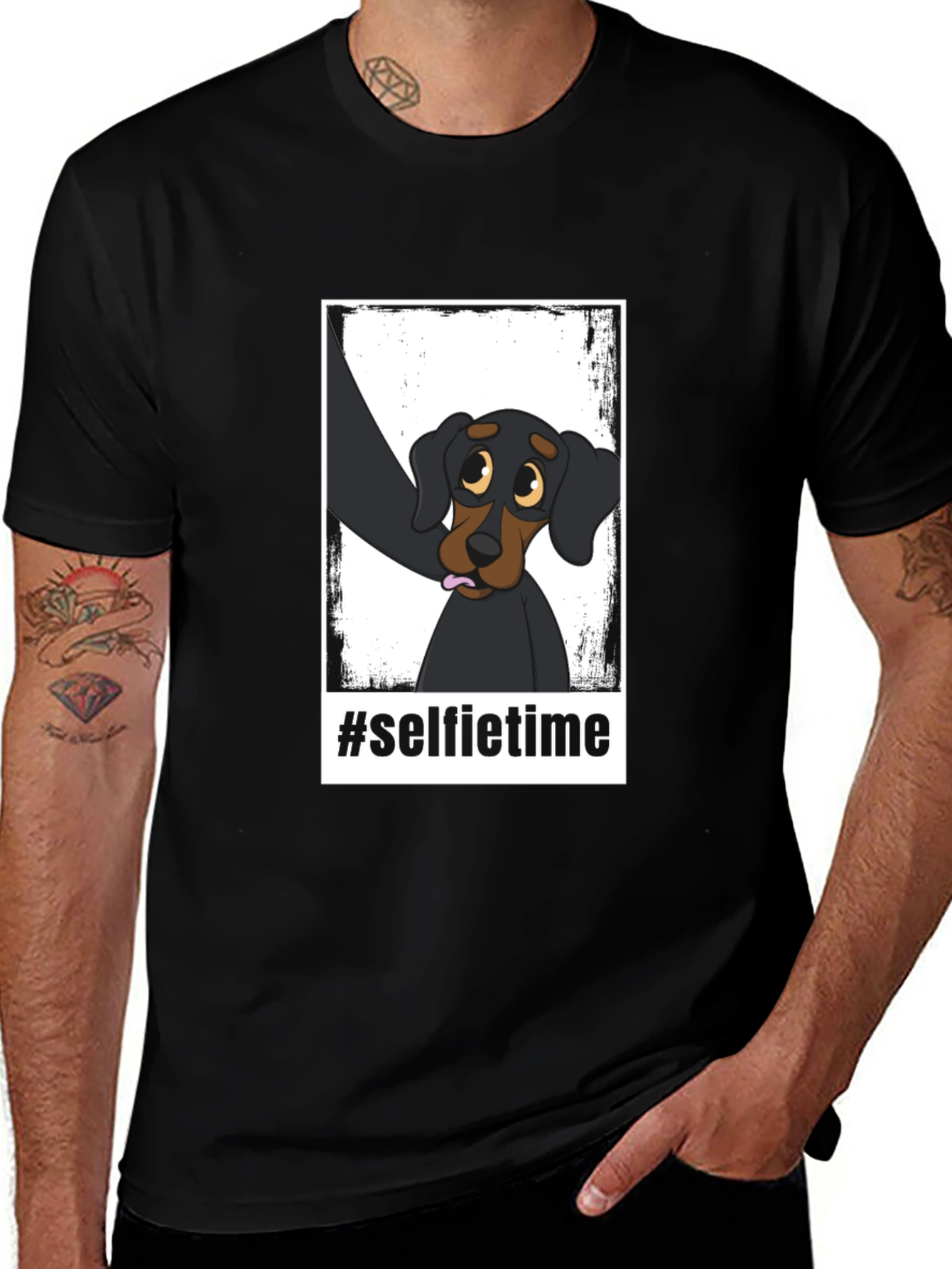 Variant 17 of Selfie Time Dog Graphic Black T-Shirt