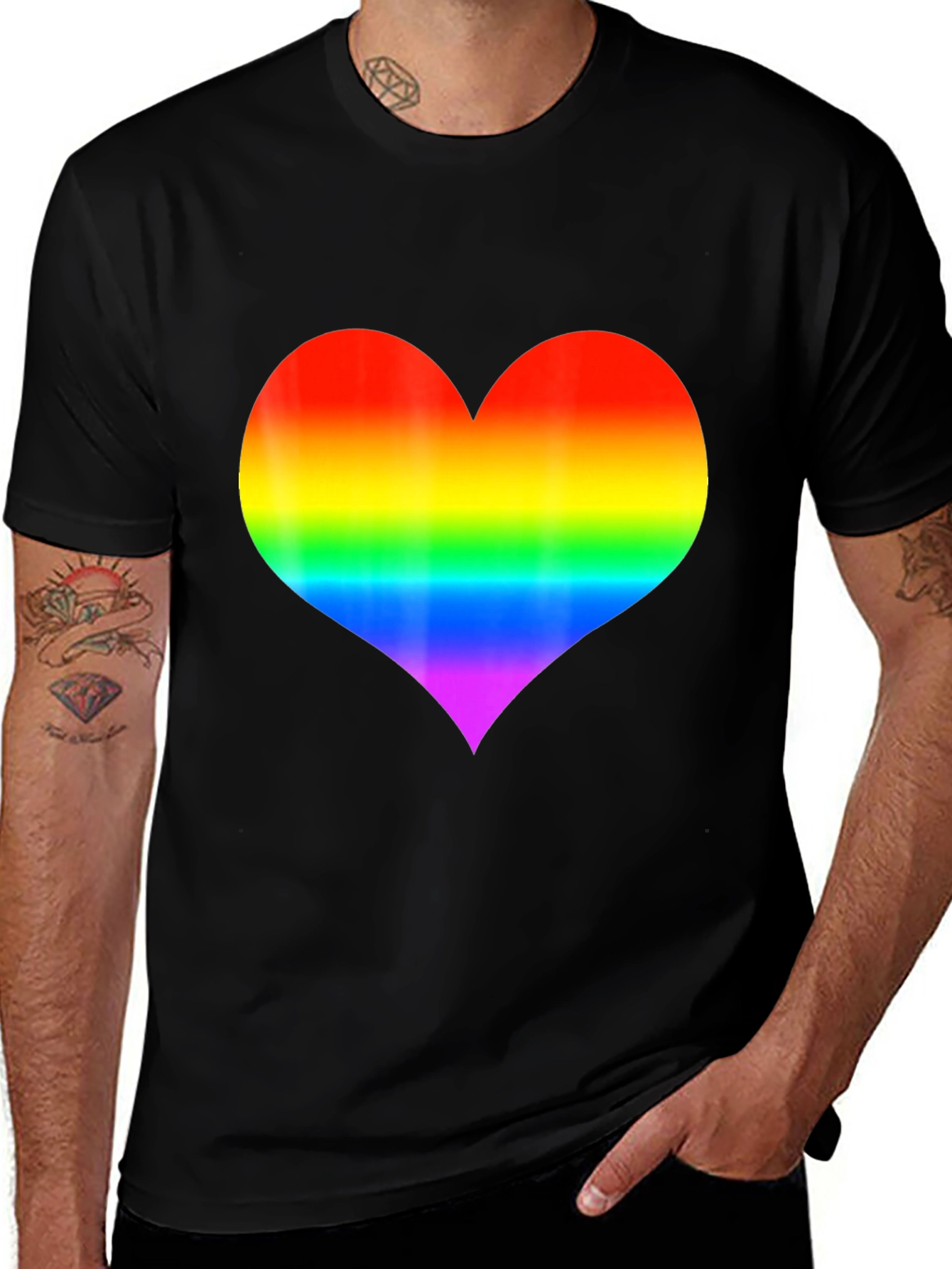 Variant 29 of Rainbow Heart Graphic Black T-Shirt
