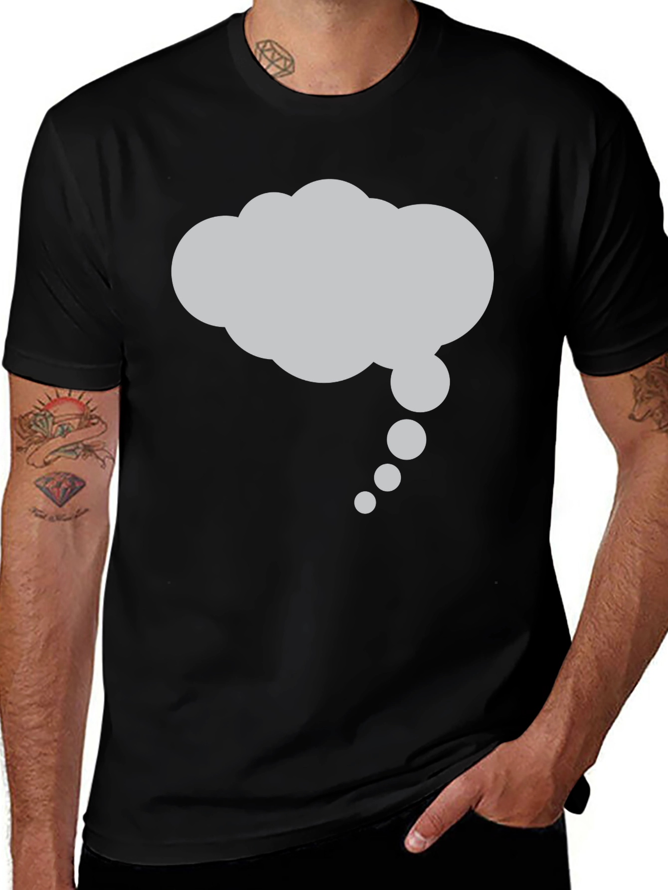 Variant 30 of Men's Black T-Shirt with Grey Thought Bubble Graphic