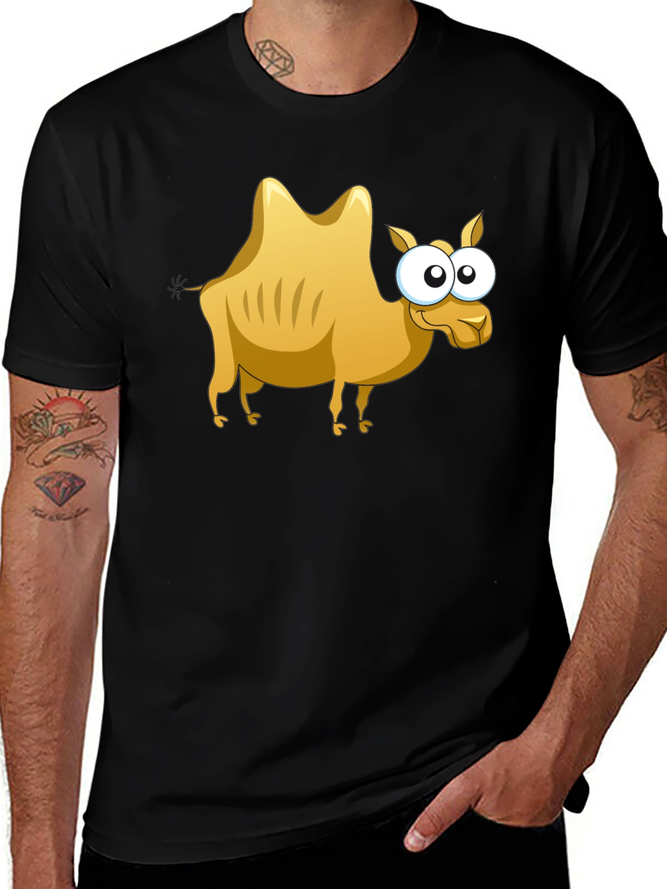 Variant 5 of Cartoon Camel Graphic Tee - Black Cotton T-Shirt