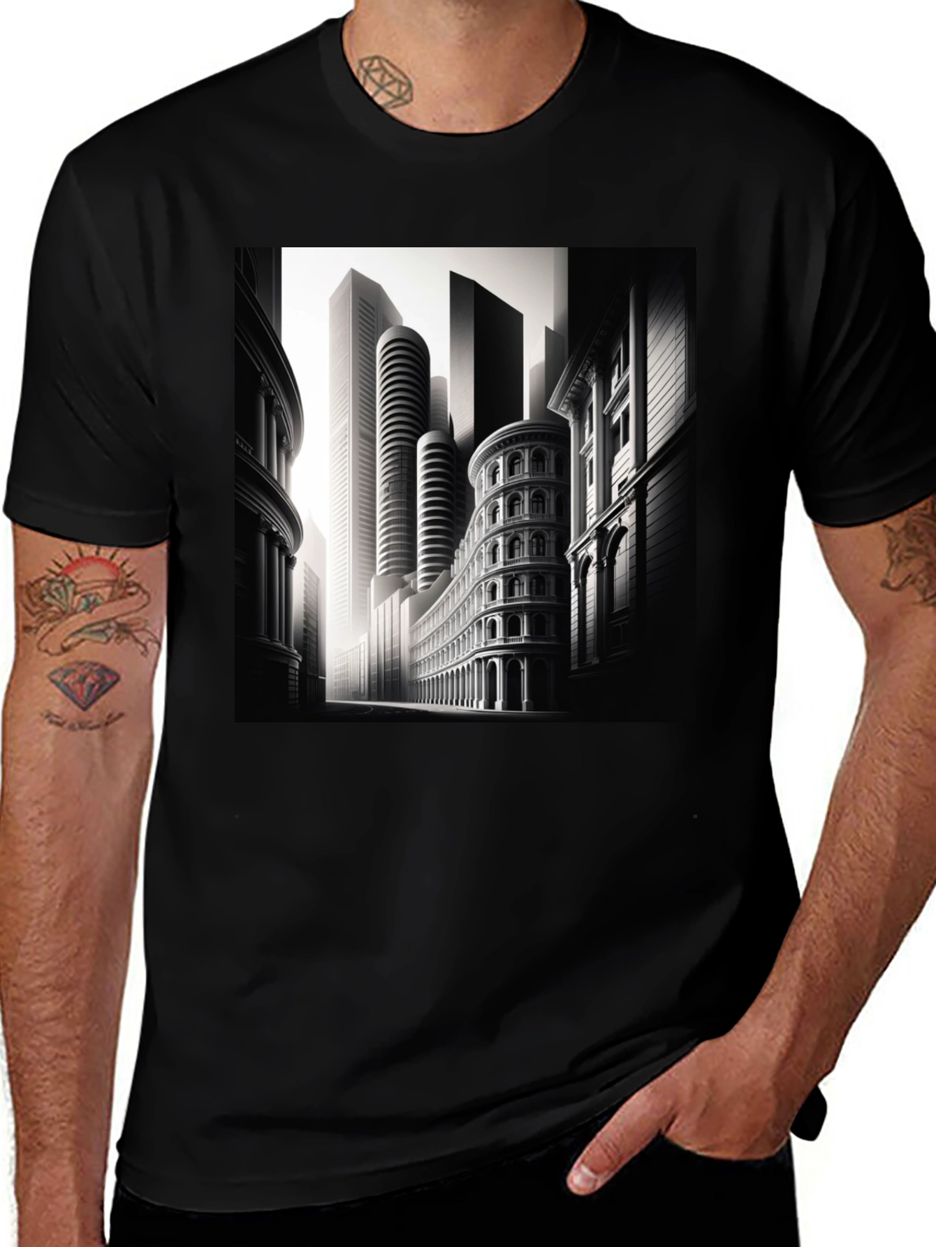 Variant 28 of Urban Architect T-Shirt | Monochrome Cityscape Tee