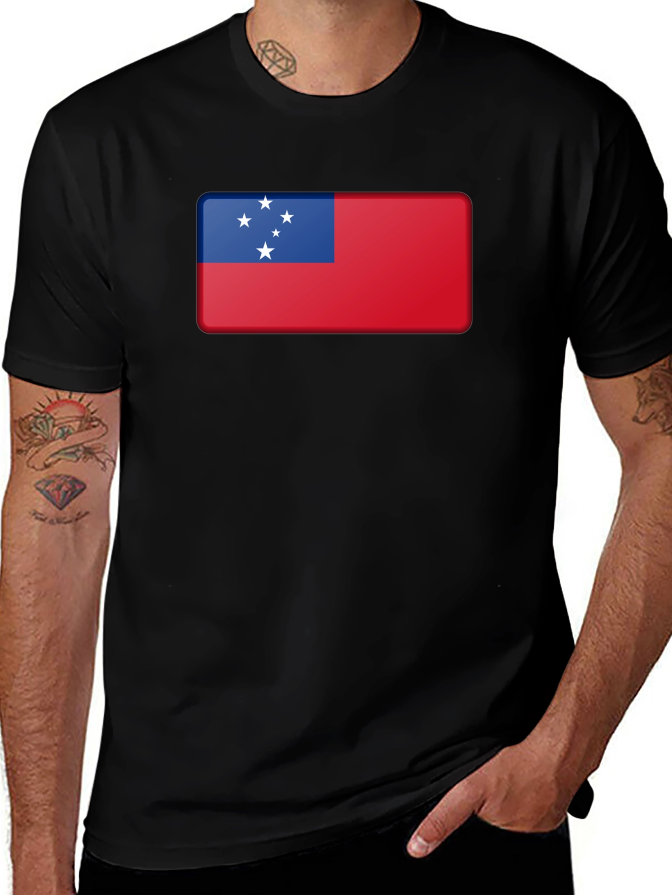 Variant 25 of Samoa Flag T-Shirt, Black Cotton Tee