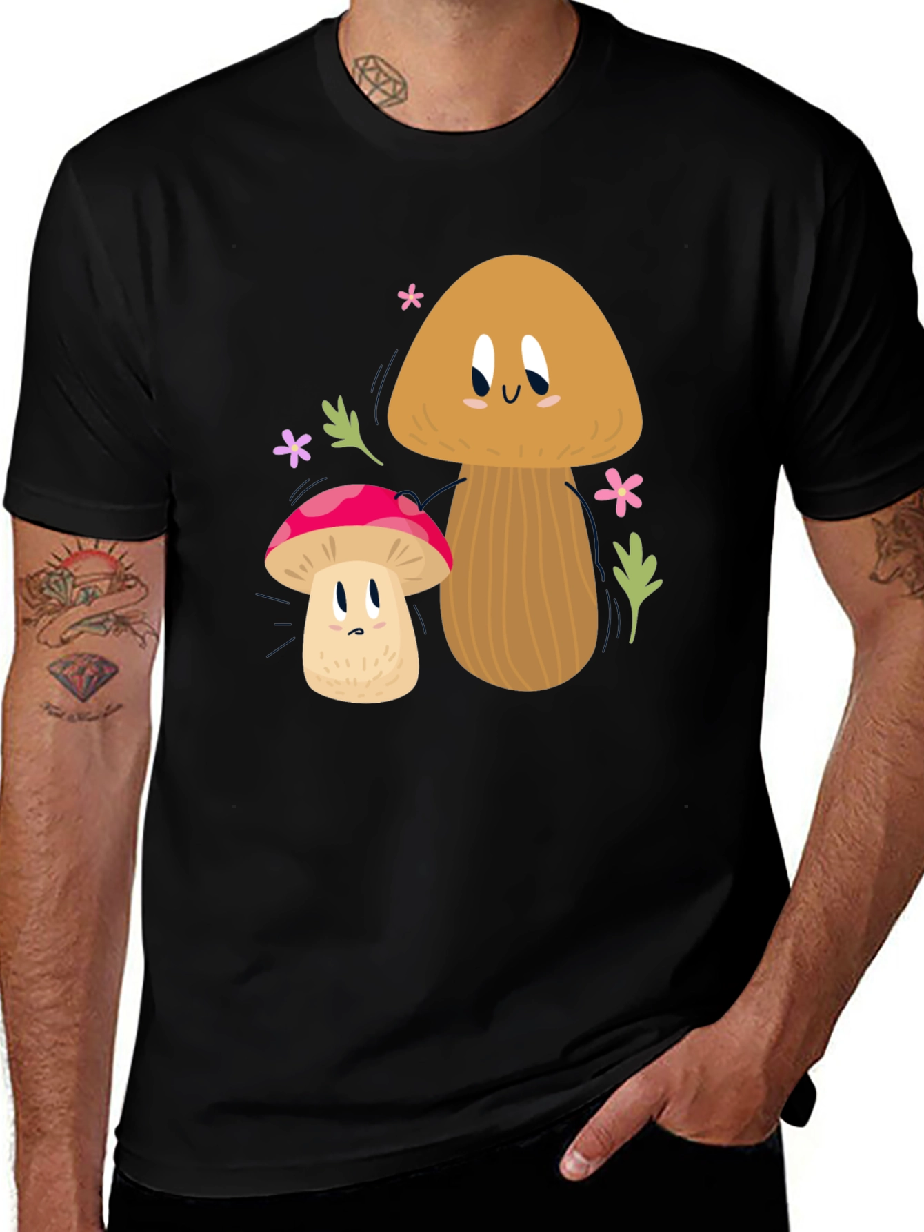 Variant 16 of Cute Mushroom Graphic Tee - Black