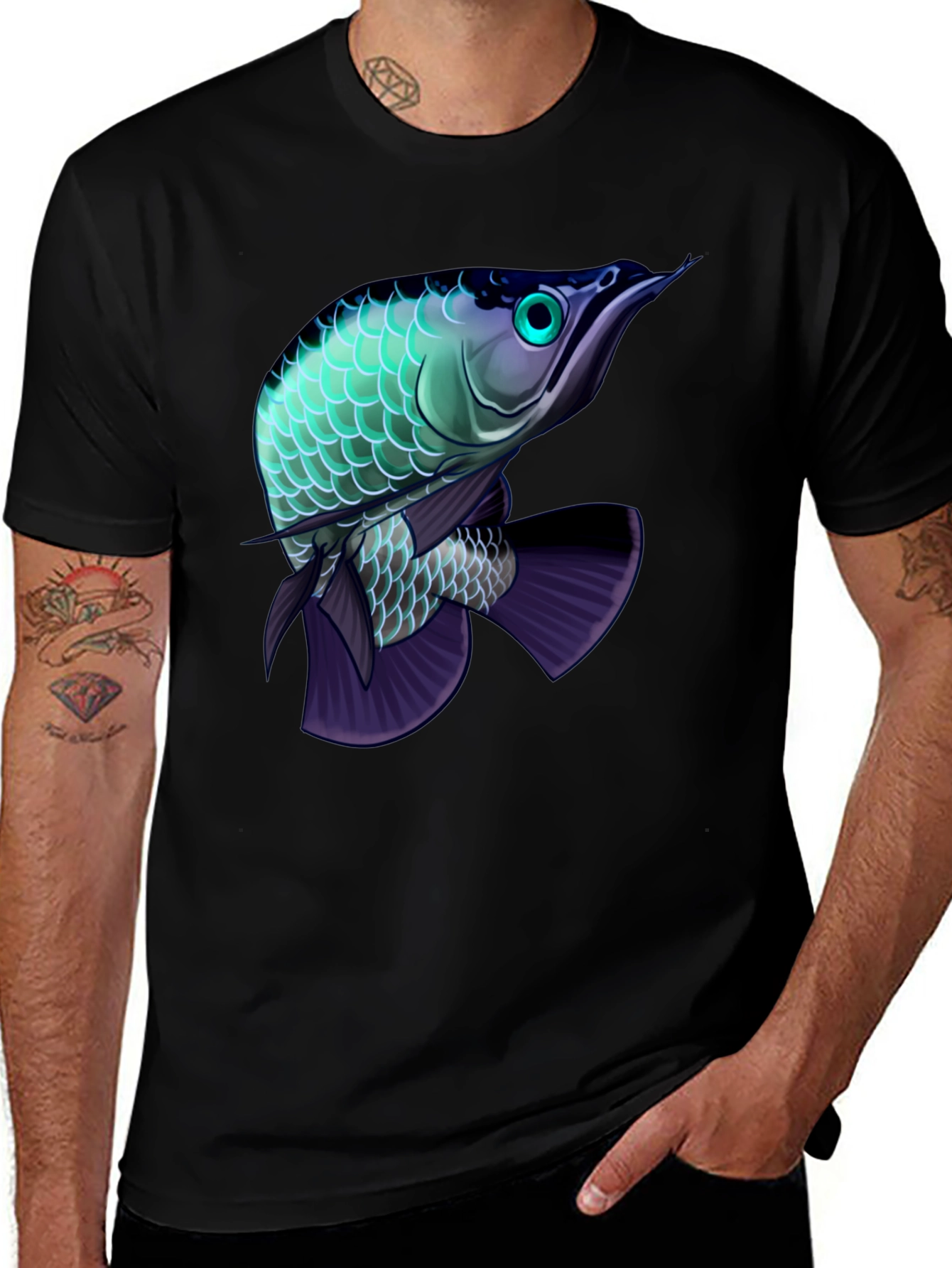 Variant 30 of Arowana Fish Graphic Black T-Shirt