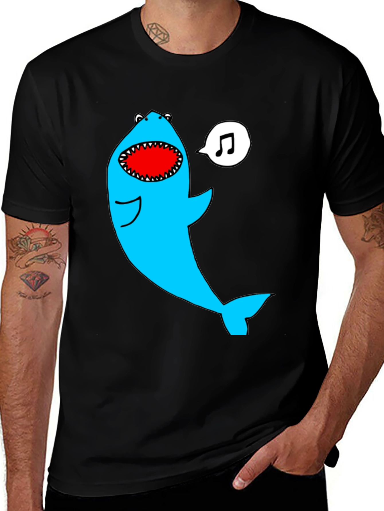 Variant 6 of Singing Shark Graphic Tee - Black Cotton Blend
