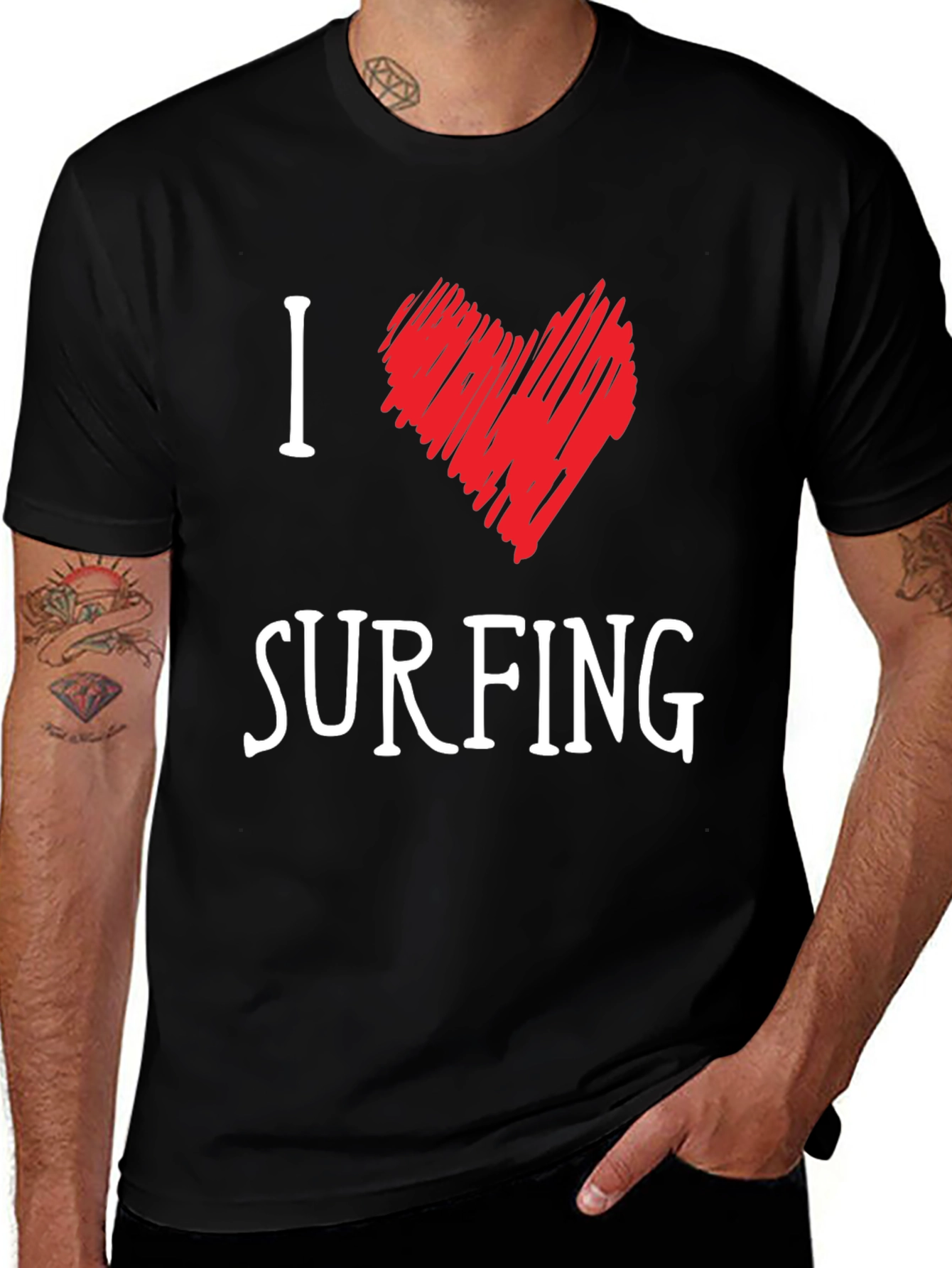 Variant 11 of I Heart Surfing Black T-Shirt