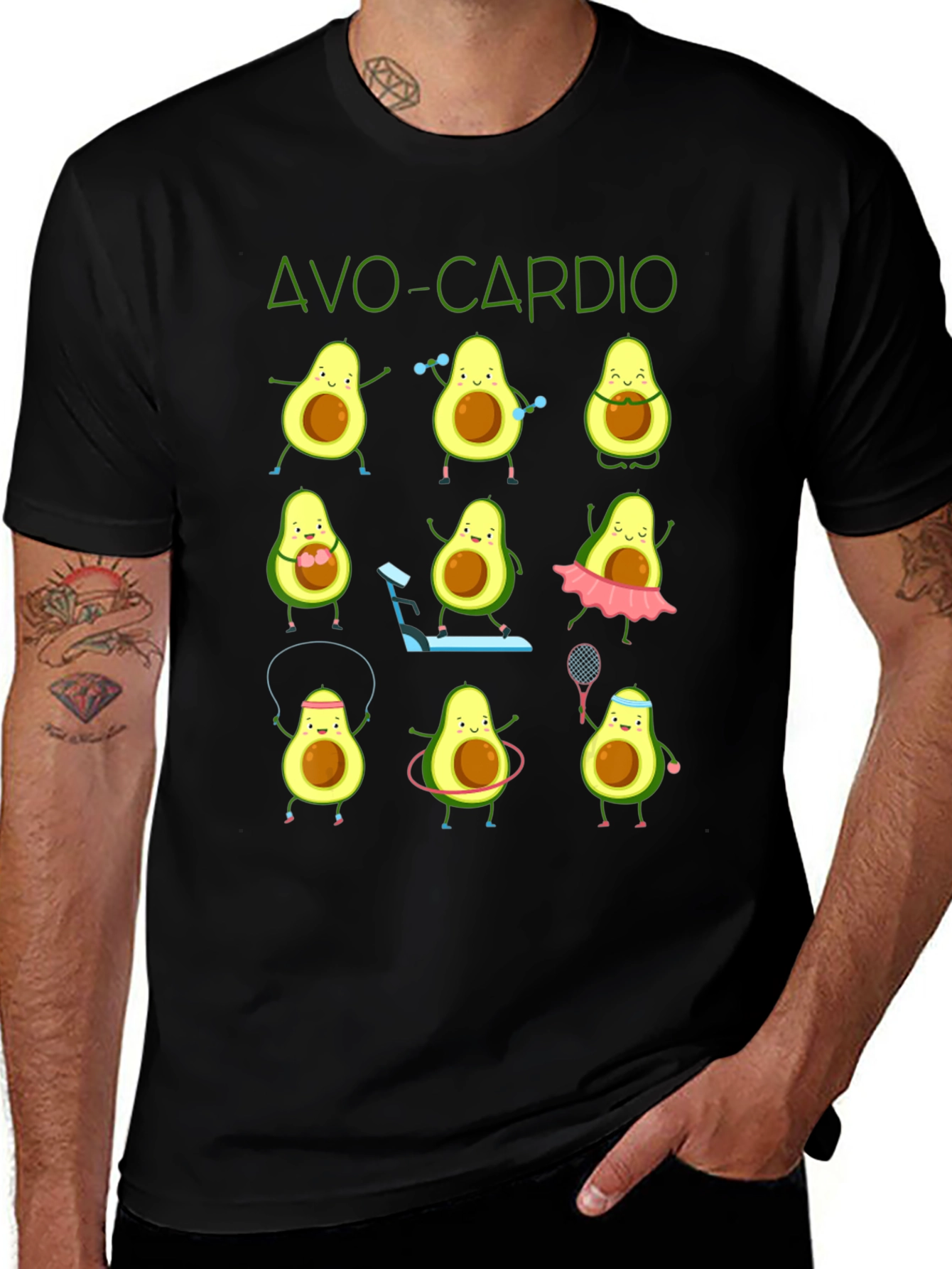 Avo-Cardio Black T-Shirt: Avocado Fitness Design