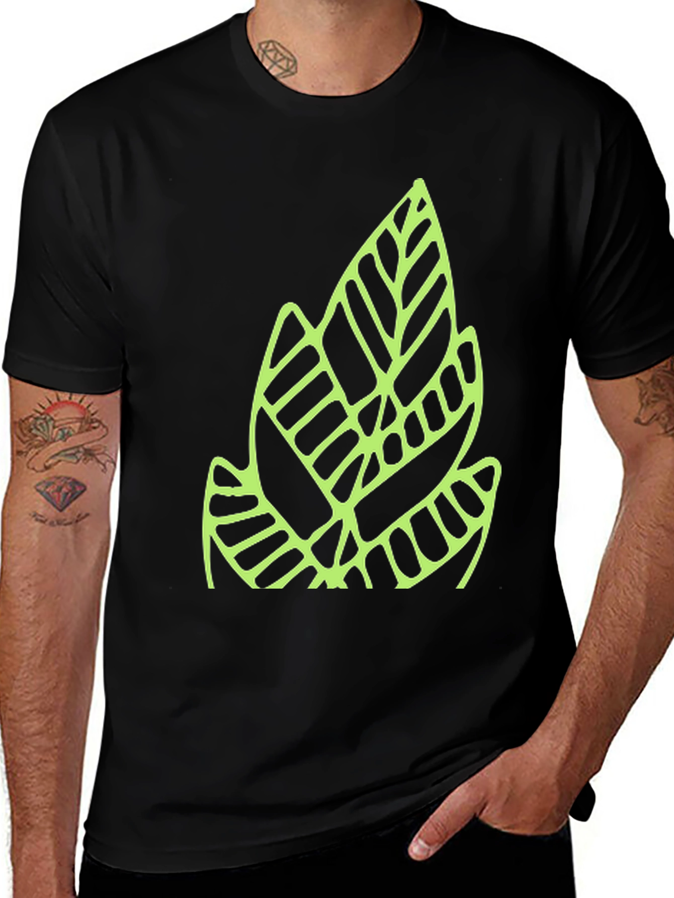 Leaf Print Black T-Shirt