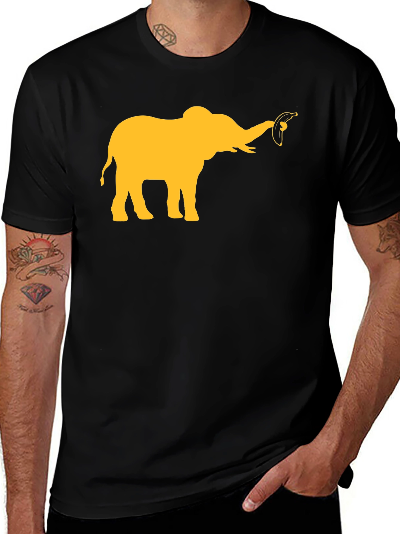 Variant 7 of Elephant Banana Graphic Tee - Black Cotton Casual T-Shirt