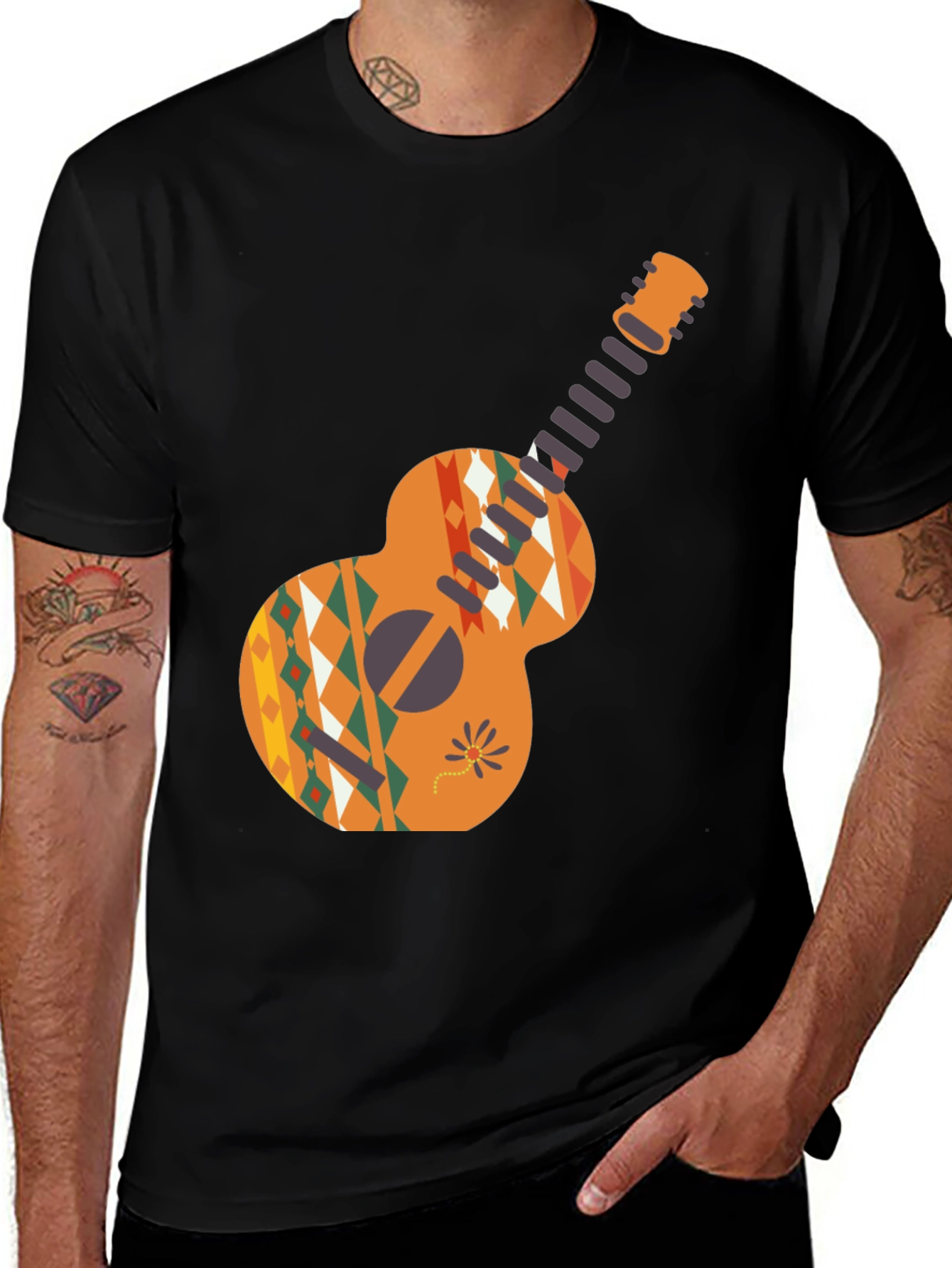 Variant 16 of Aztec Guitar Graphic Tee - Casual Comfort