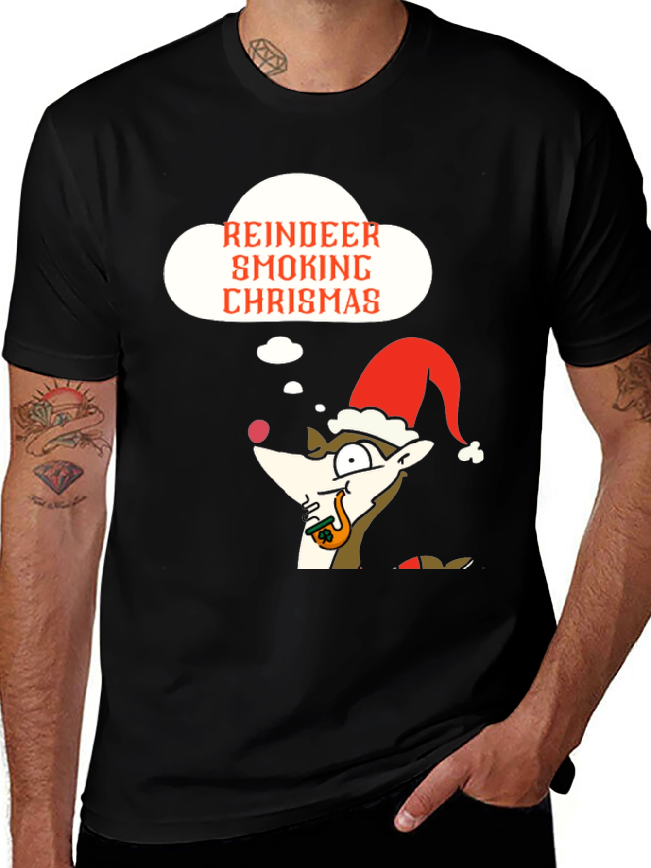 Variant 28 of Reindeer Smoking Christmas T-Shirt - Holiday Humor Tee