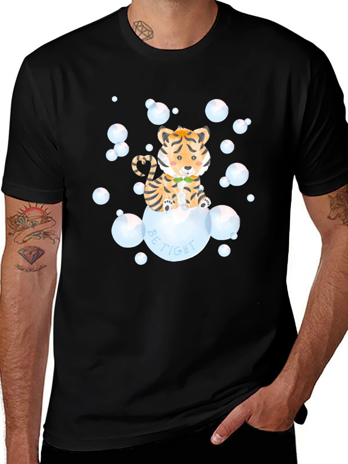 Black Cute Tiger Bubbles Graphic T-Shirt main image