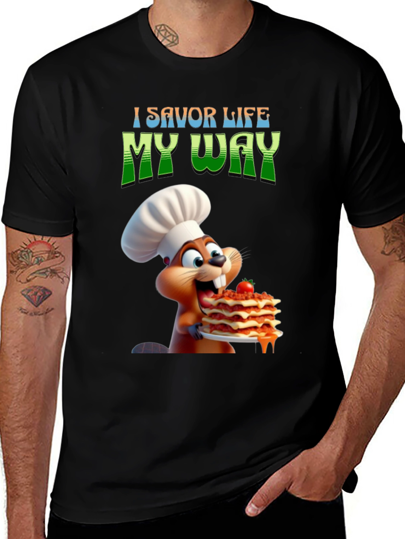 Variant 27 of Savor Life My Way T-Shirt, Funny Chef Beaver Design