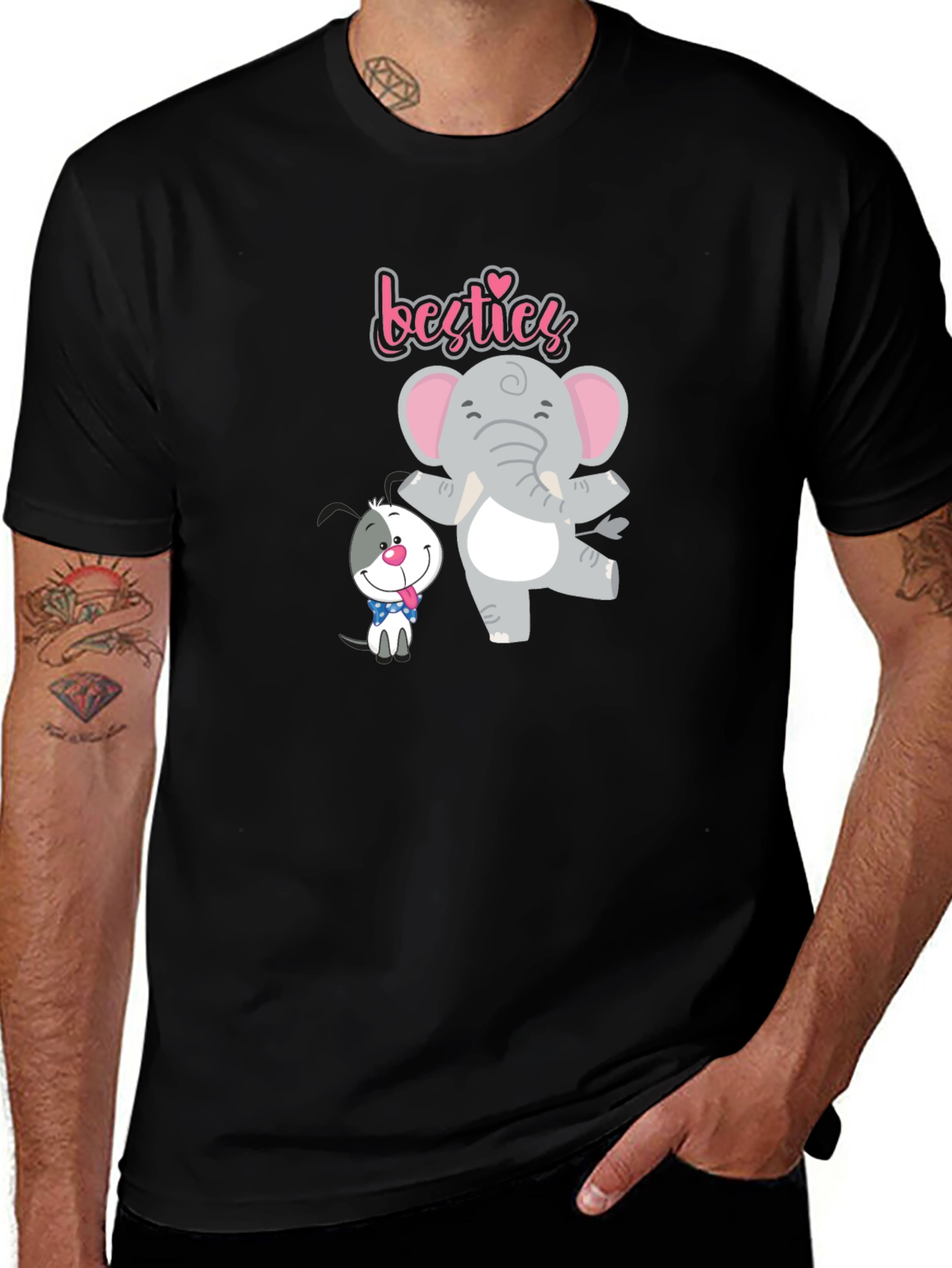Cute Besties Elephant and Dog Graphic T-Shirt