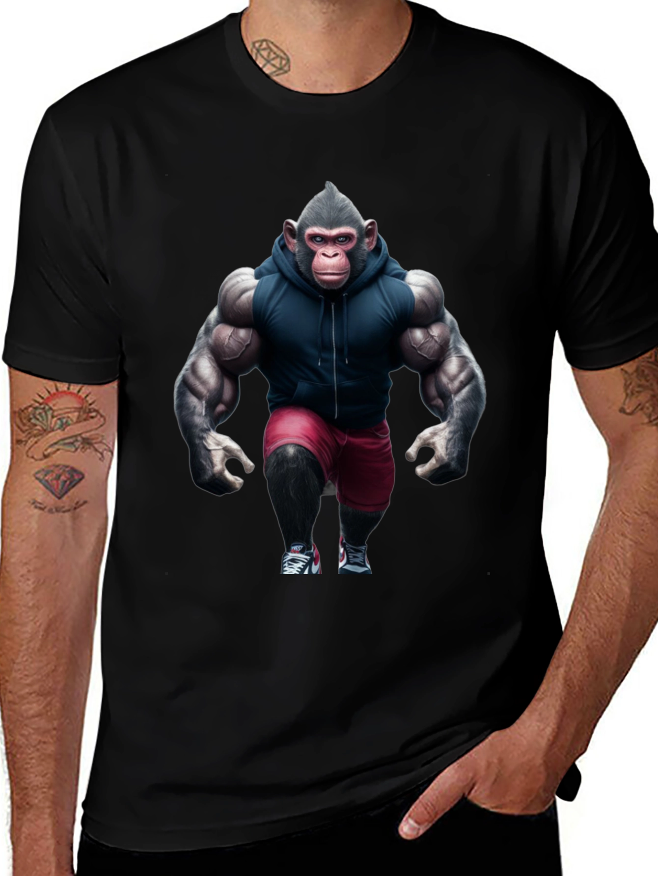 Muscle Monkey Black T-Shirt - Gym Ready Ape Design