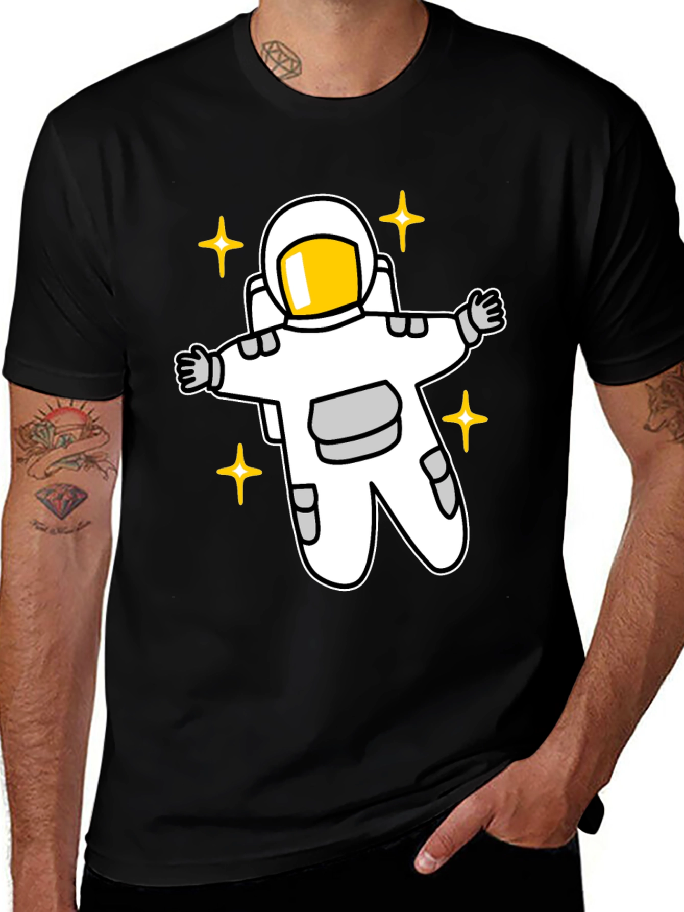 Variant 9 of Astronaut Graphic T-Shirt - Black Cotton Blend