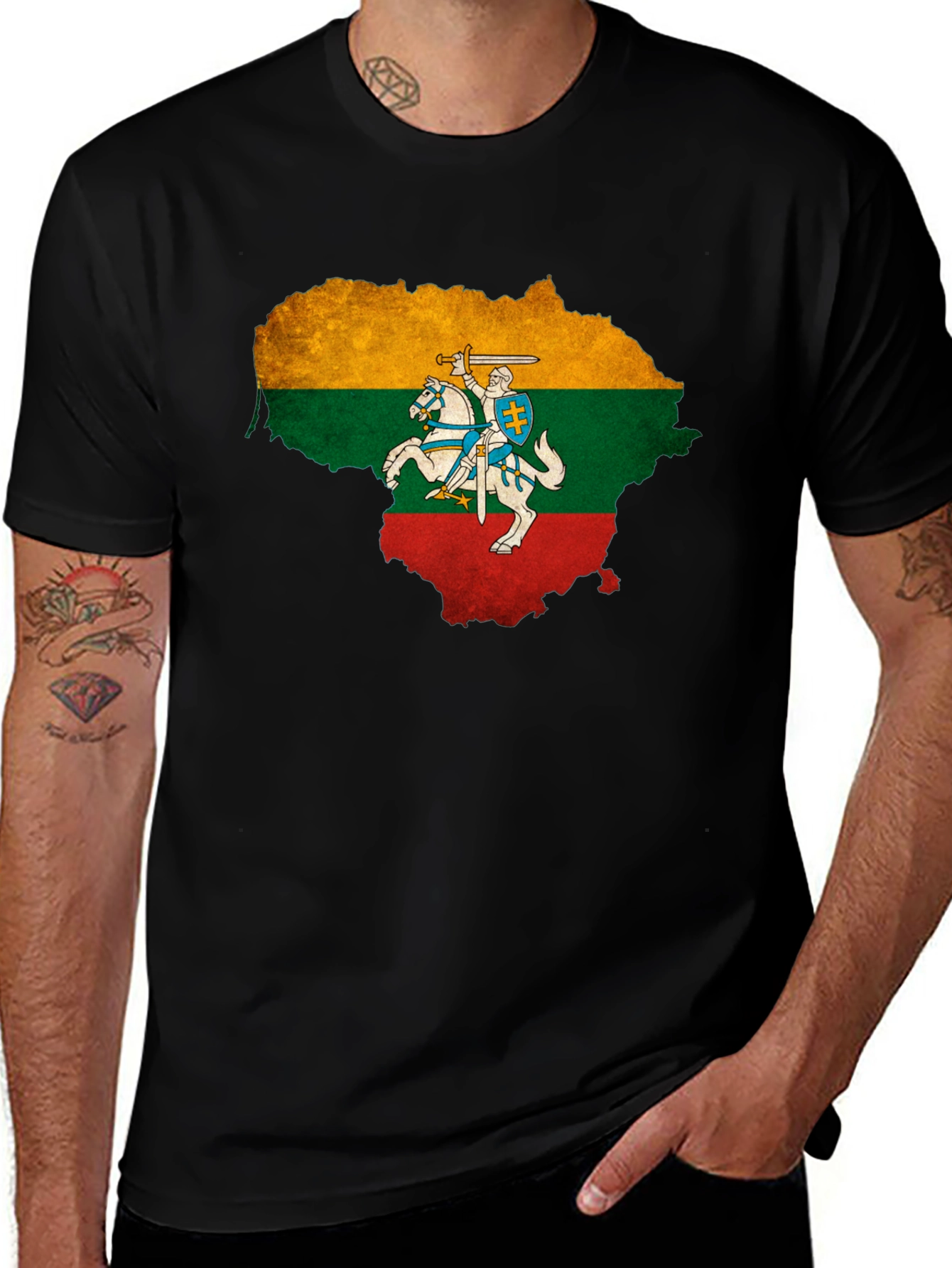Lithuania Flag T-Shirt Men's Black Tee