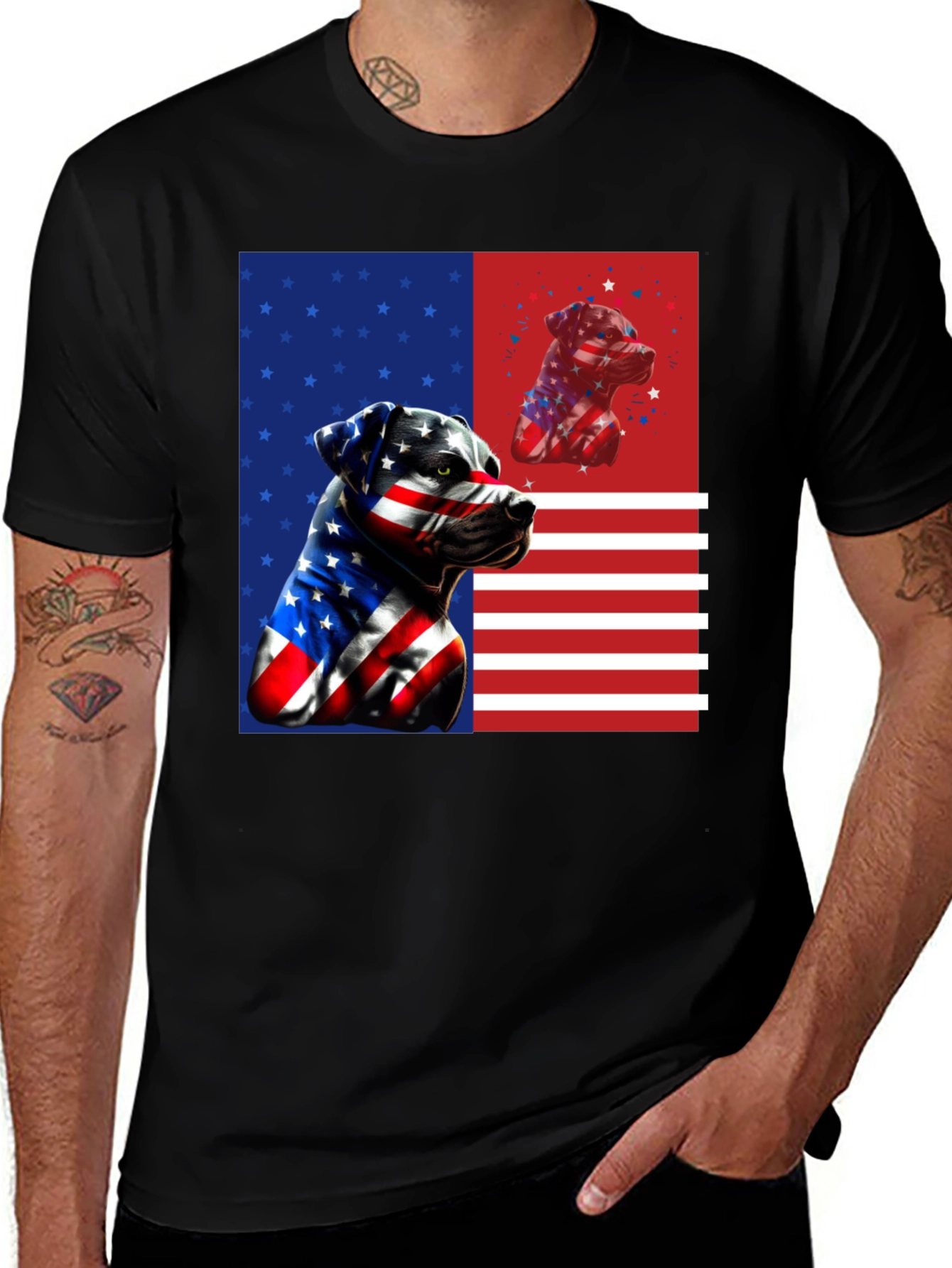 Variant 22 of Patriotic Dog Graphic Tee - USA Flag Design