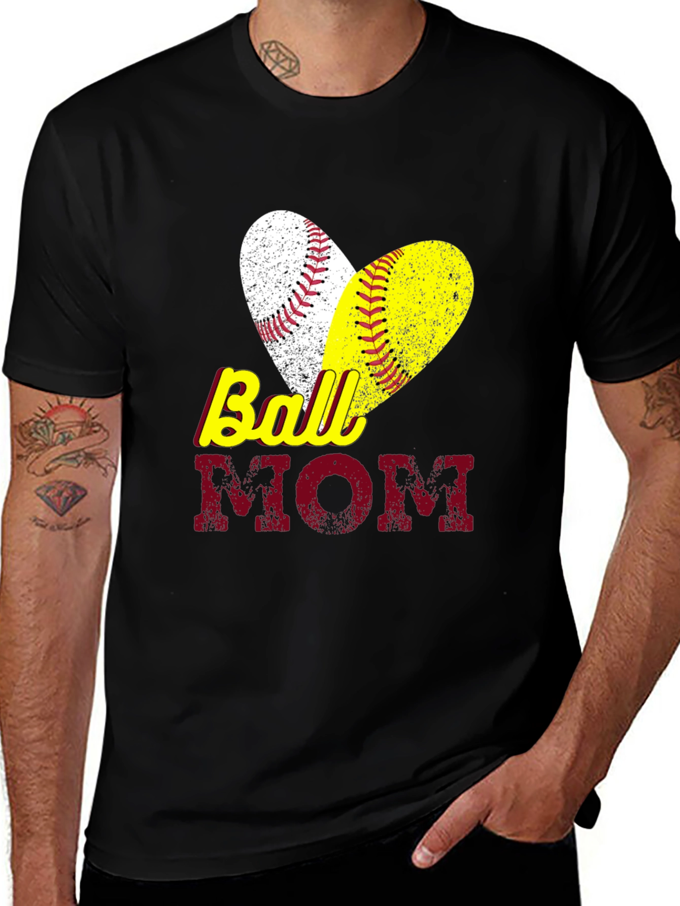 Ball Mom T-Shirt, Baseball Softball Heart Graphic Tee
