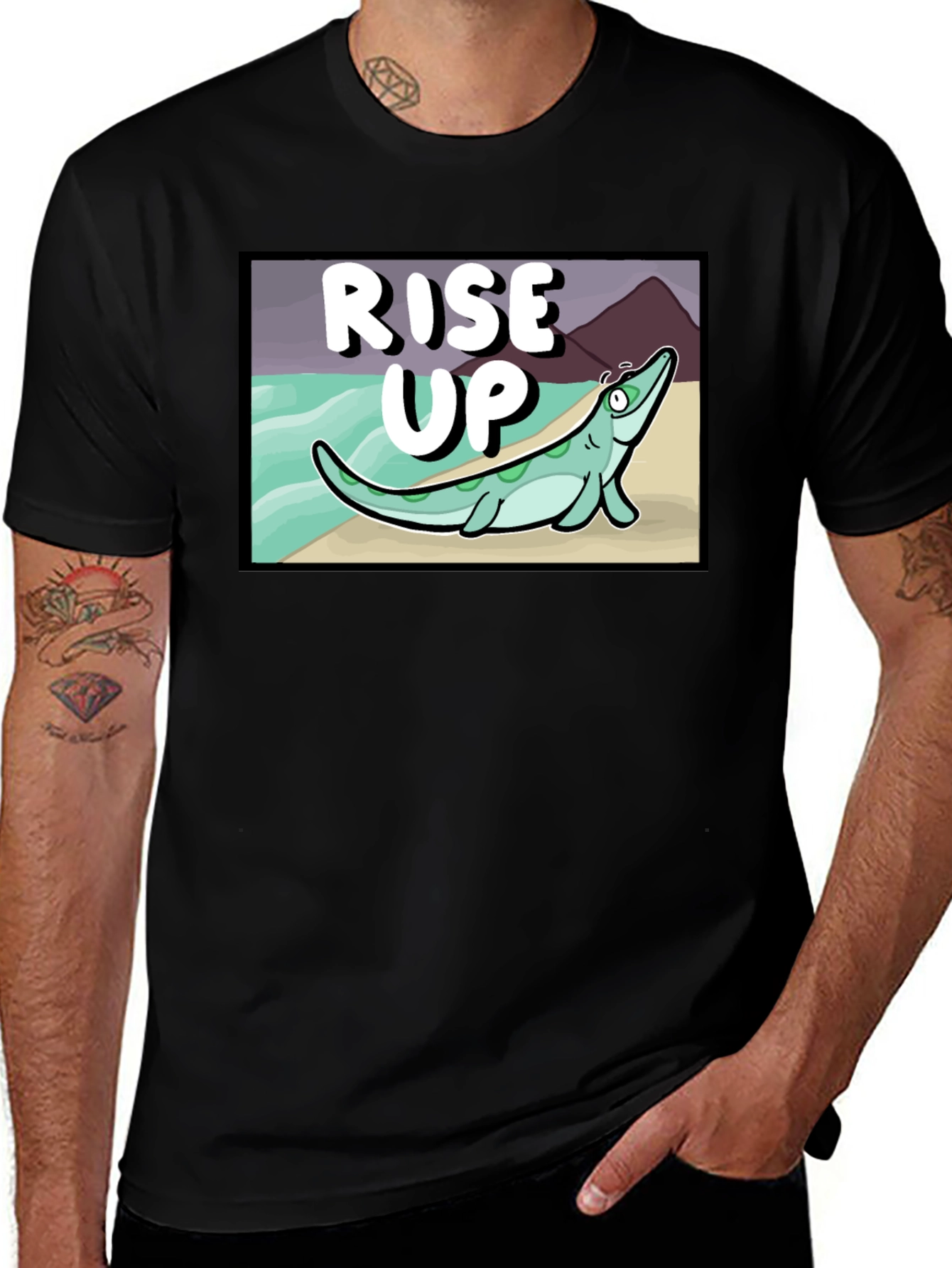 Variant 6 of Rise Up Cartoon Sea Creature Black T-Shirt
