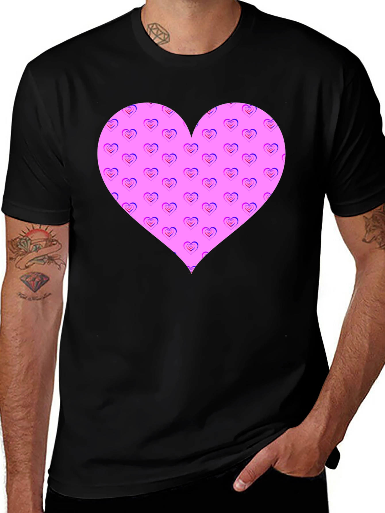 Variant 7 of Heart Pattern Black T-Shirt
