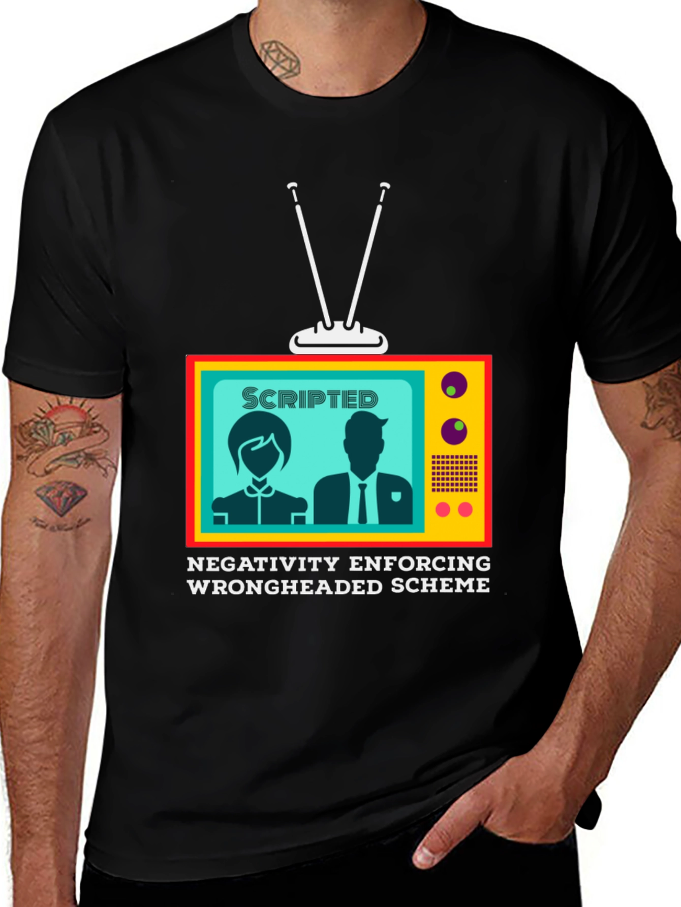 Black Scripted TV Graphic Tee - Enforcing Negativity main image