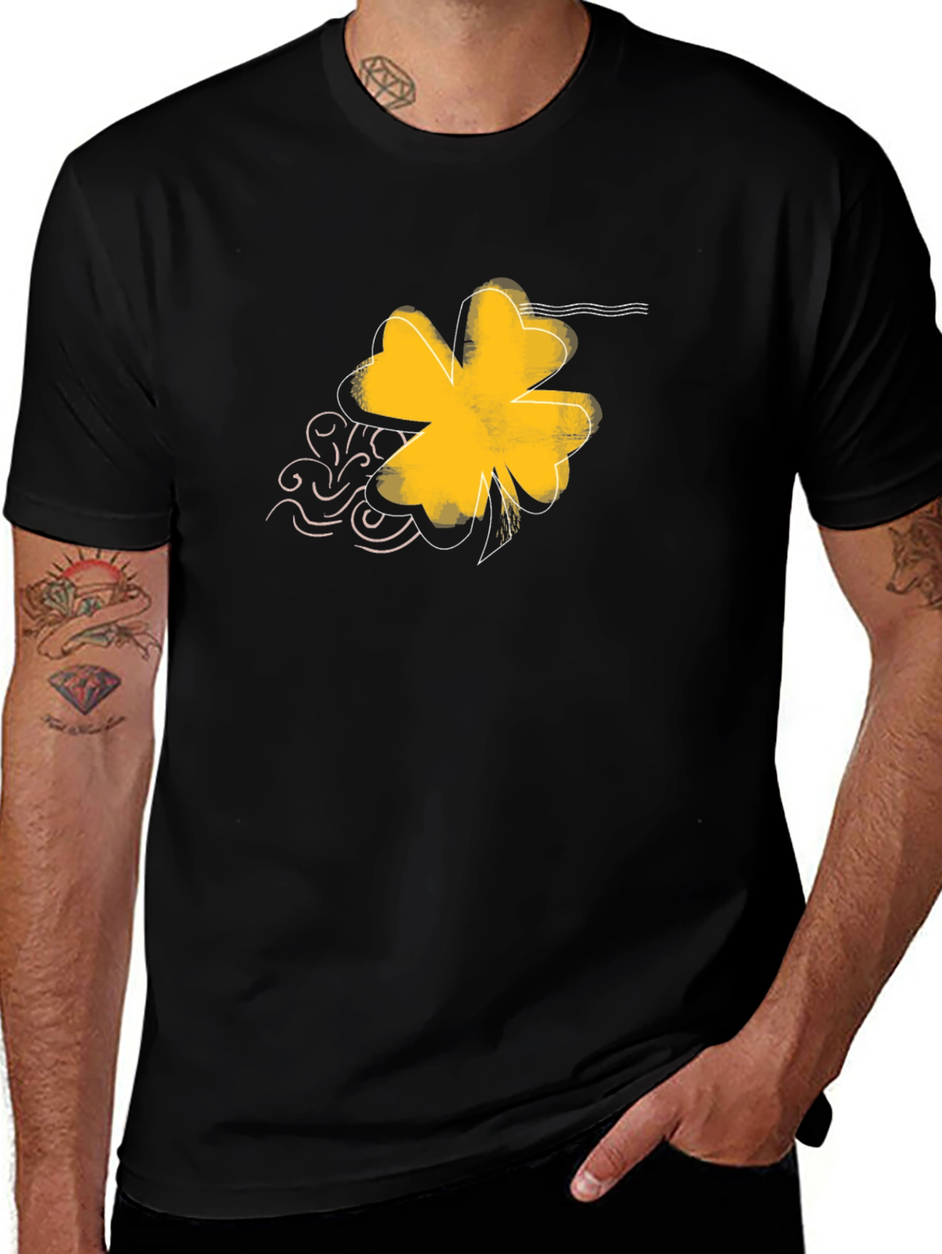 Variant 6 of Lucky Clover Graphic Tee - Black Cotton