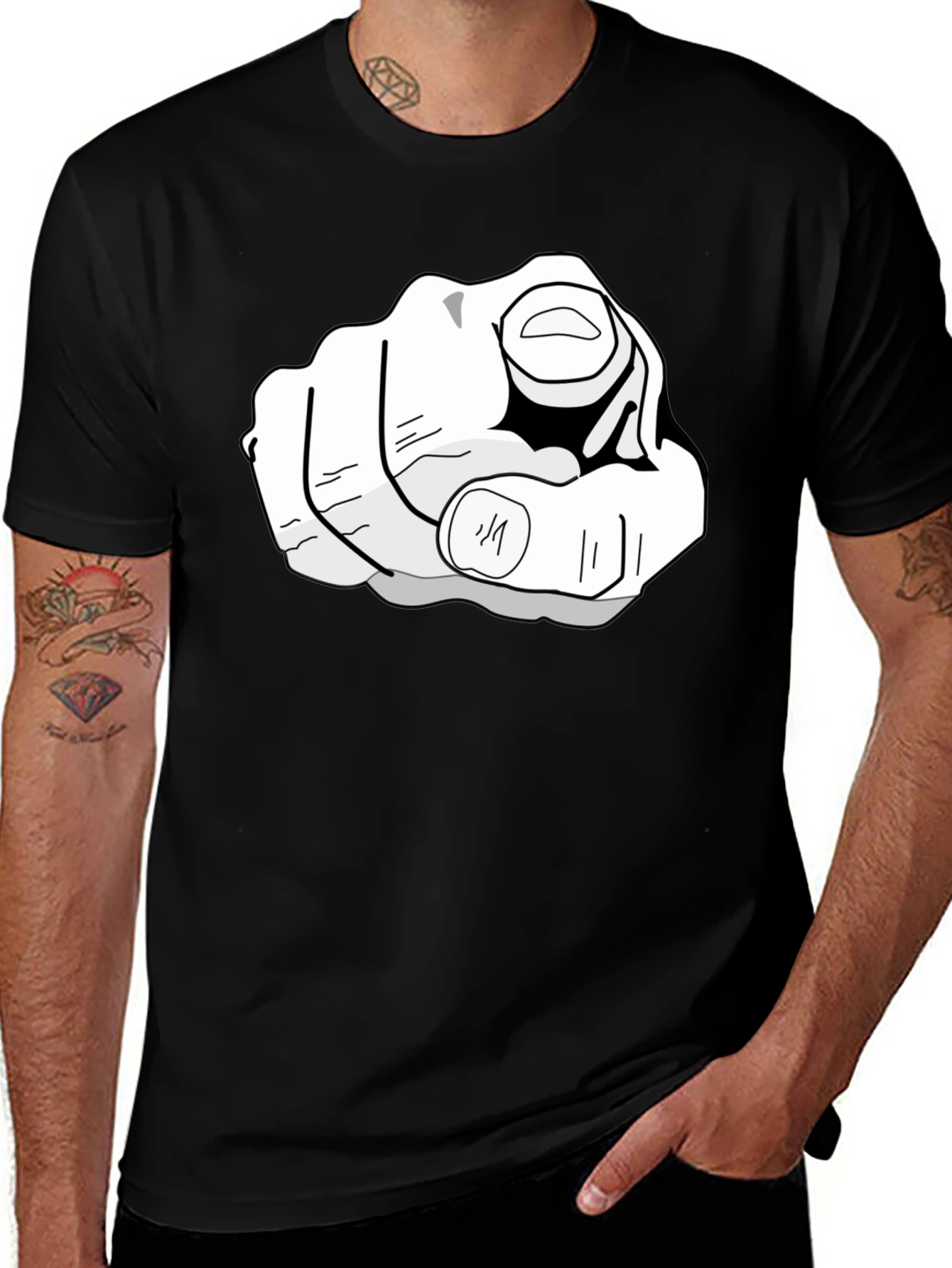 Black Pointing Finger Graphic T-Shirt - Bold Black main image